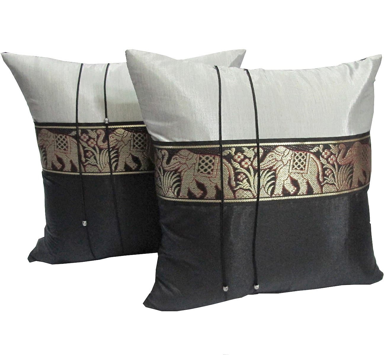 "HelloJatujak" (DOUBLE) 2 BEAUTIFUL BIG ELEPHANT THROW CUSHION COVER/PILLOW CASE HANDMADE BY THAI SILK AND COTTON FOR DECORATIVE SOFA, CAR AND LIVING ROOM SIZE 16 X 16 INCHES