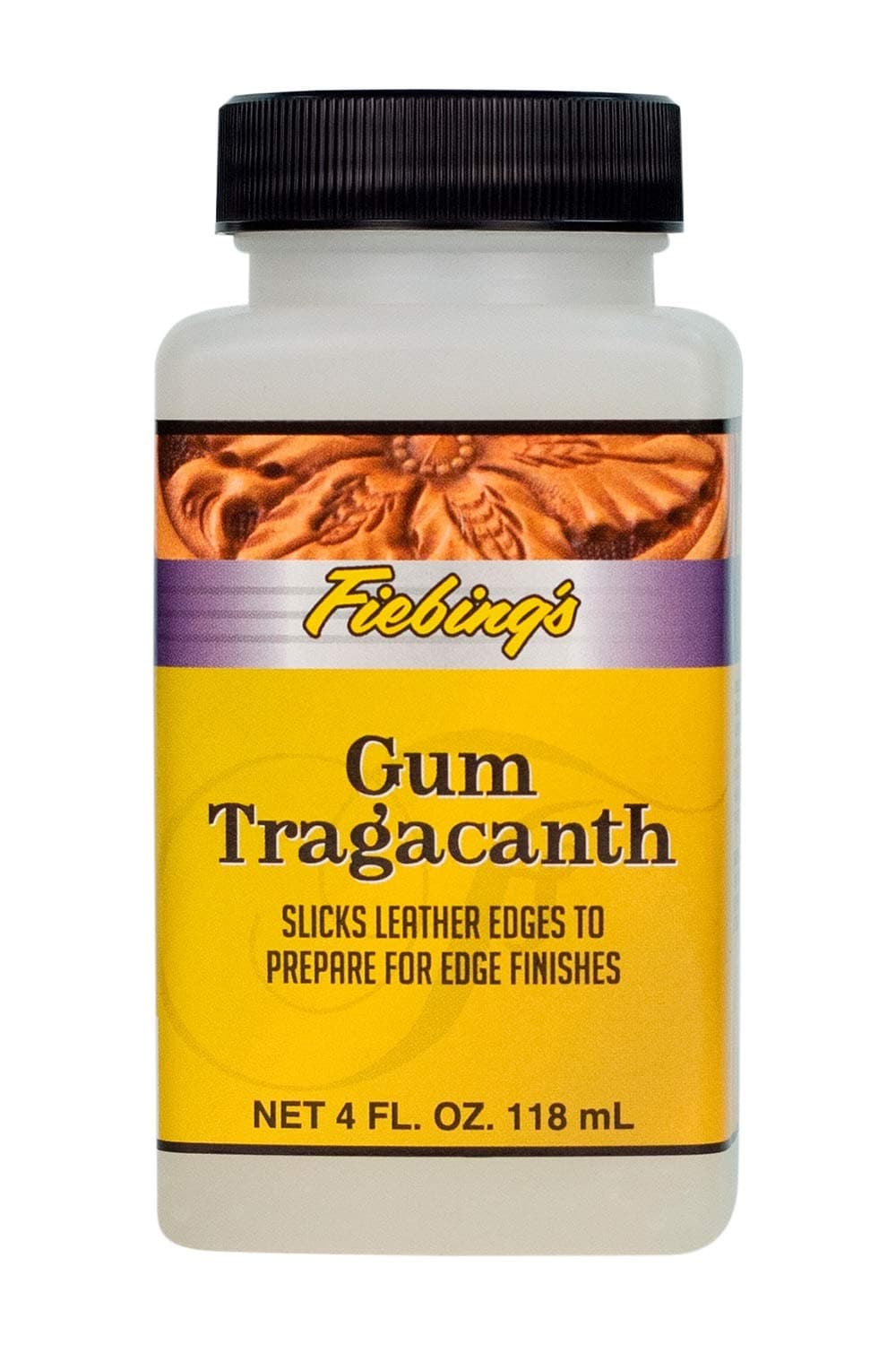 Fiebing's Gum Tragacanth (4 oz) - Leather Burnisher to Prepare Smooth & Slick Edge Finish - Water-Based Professional Grade Formula for Leathercraft, Belt, Shoe & Bag - Use Before Fiebing's Edge Kote
