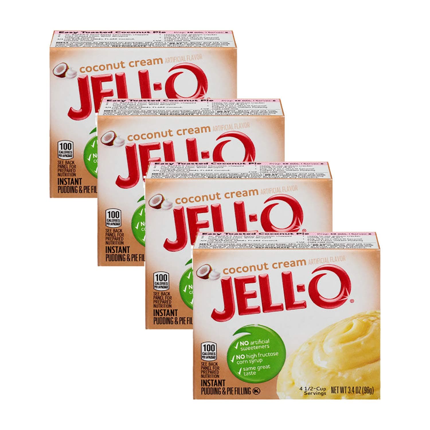 Jell-O Instant Pudding & Pie Filling, Coconut Cream, 3.4 Ounce (Pack of 4)
