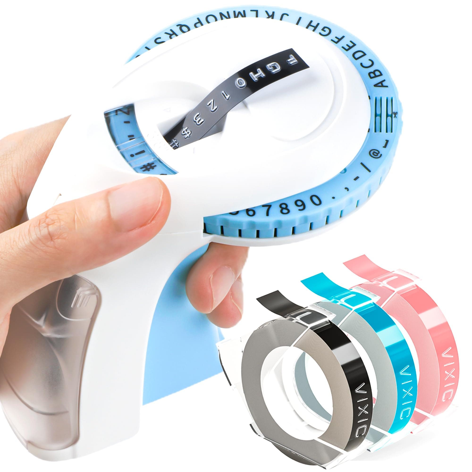 Embossing Label Maker Machine with Tapes, Portable Retro Embossed Label Maker, Vintage Mini Embosser Labeler, Handheld Label Printer for Home, Office and Outdoor, Blue