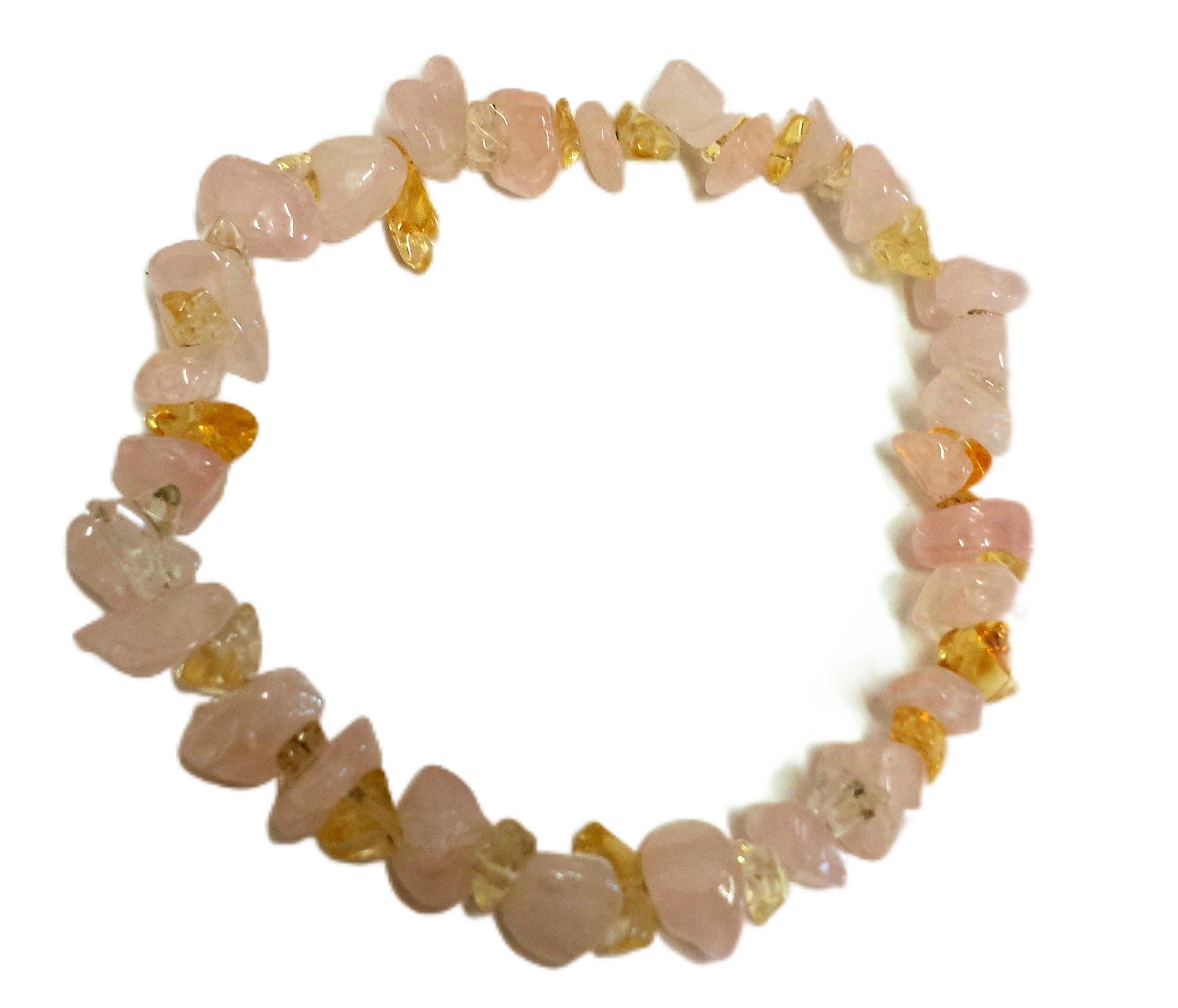 HAND-CRAFTED CITRINE & ROSE QUARTZ CRYSTAL HEALING CHIP BEAD BRACELET + FREE CITRINE TUMBLESTONE