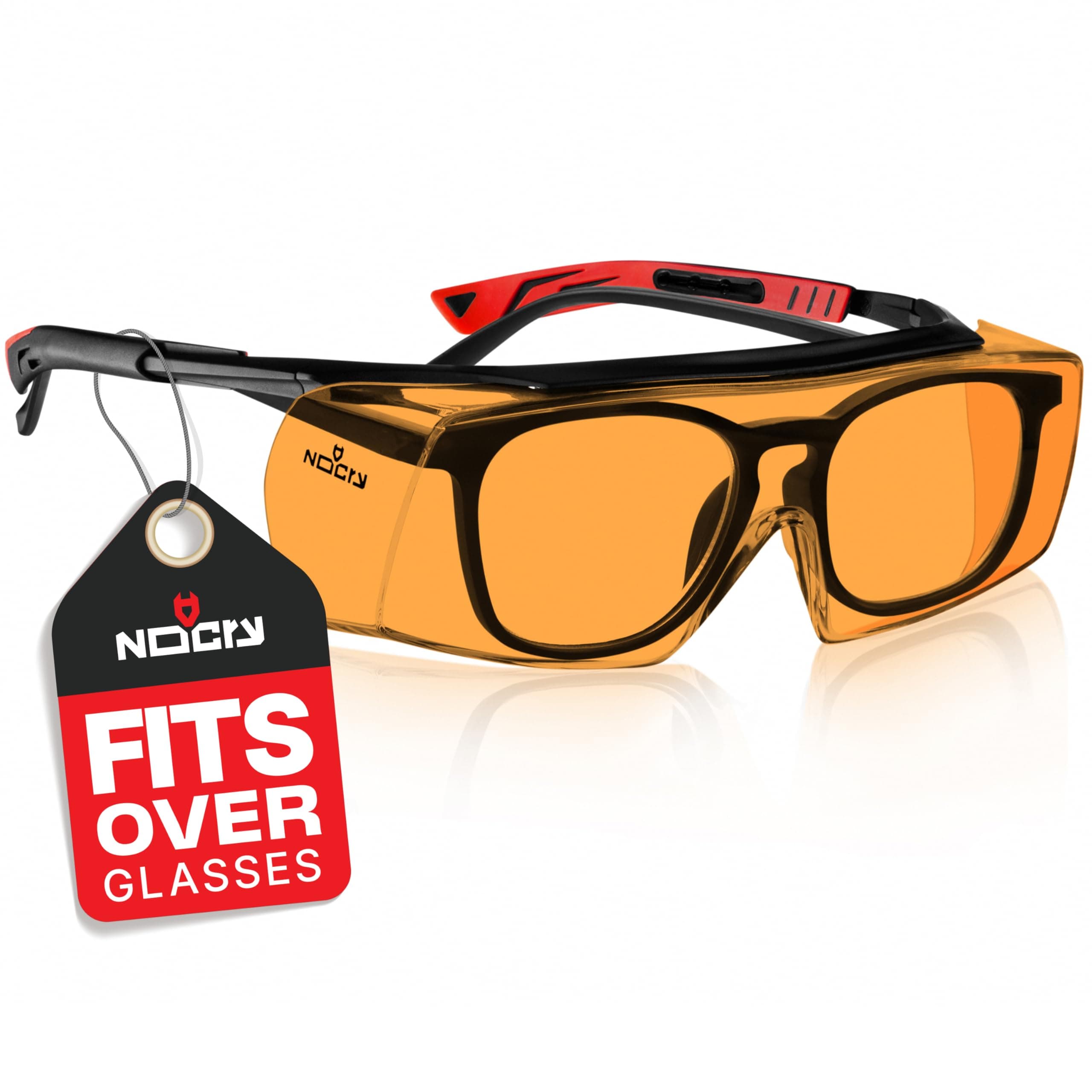 NoCry Blue Light Blocking Over Glasses Safety Glasses with 100% UV Protection, Orange Anti-Fog Scratch Resistant Lenses; Over Eyeglasses or on Their Own; Fit Men, Women, and Teenagers; ANSI Z87.1