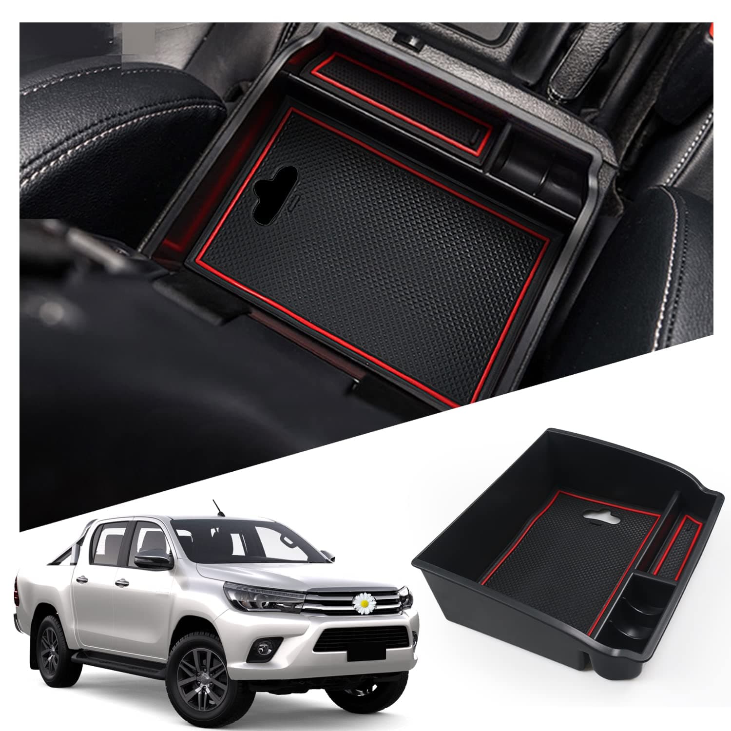 Ruiya Compatible with Toyota Hilux 2016-2025 2026 Centre Console Storage Box, Hilux Armrest Organizer Tray Centre Console Organizer Centre Armrest Glove Box Toyota Hilux Accessories
