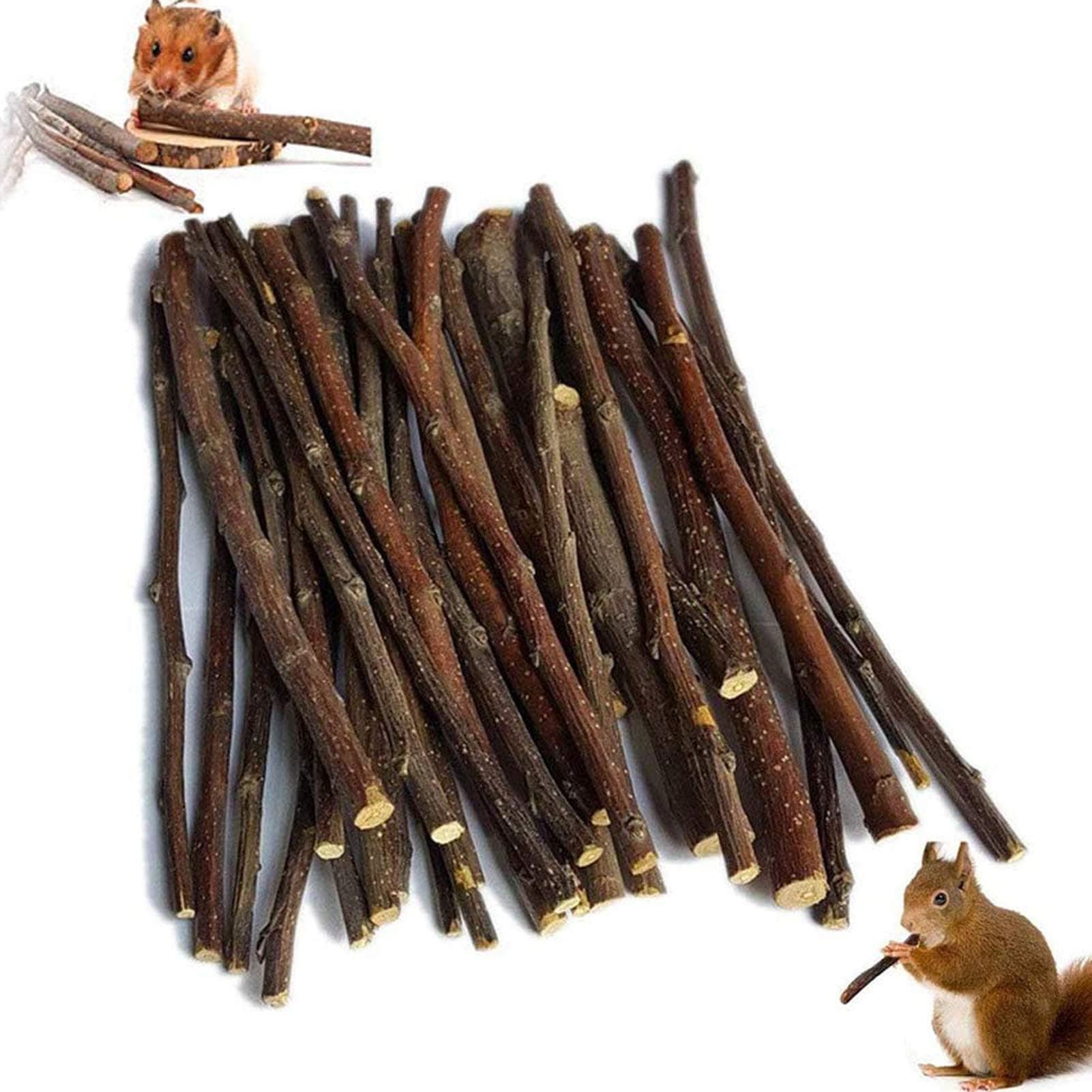 40 Pcs Apple Sticks Bunny Hamster Chew Toys, Natural Molar Teeth Grinding Toy for Guinea Pigs Chinchilla Squirrel Rabbits, Pet Chew Snacks for Teeth (40 pcs)