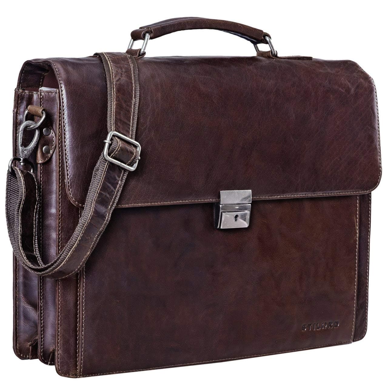 STILORD 'Johann' Classic Leather Briefcase with 15.6 inches Laptop Compartment Portfolio Men & Women Classic Design Satchel Business Work Bag Leather