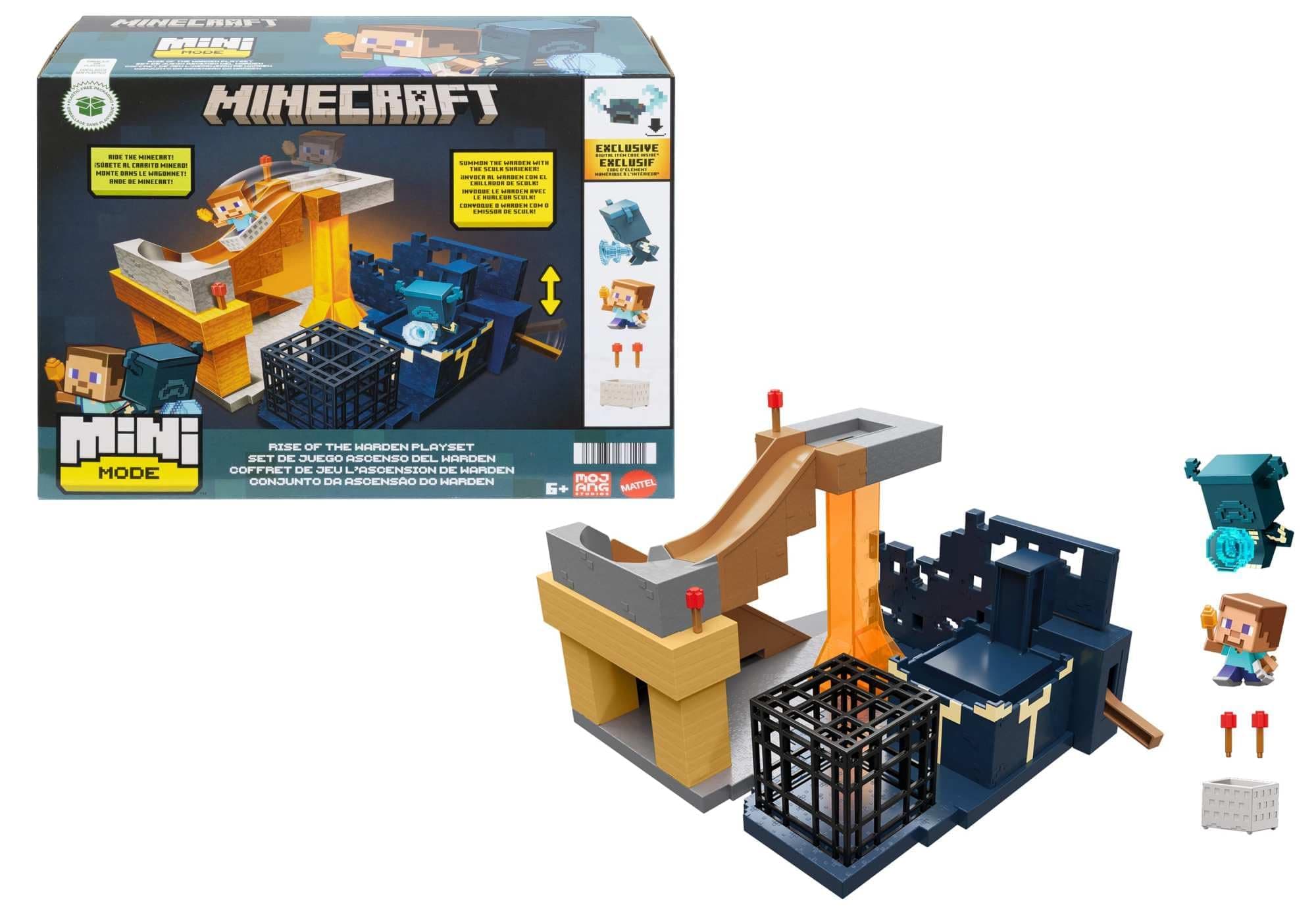Mattel Minecraft Mini Mode Playset, Rise of the Warden Set with 2 Minis including Steve & Warden Figures & DLC Code, HXT72