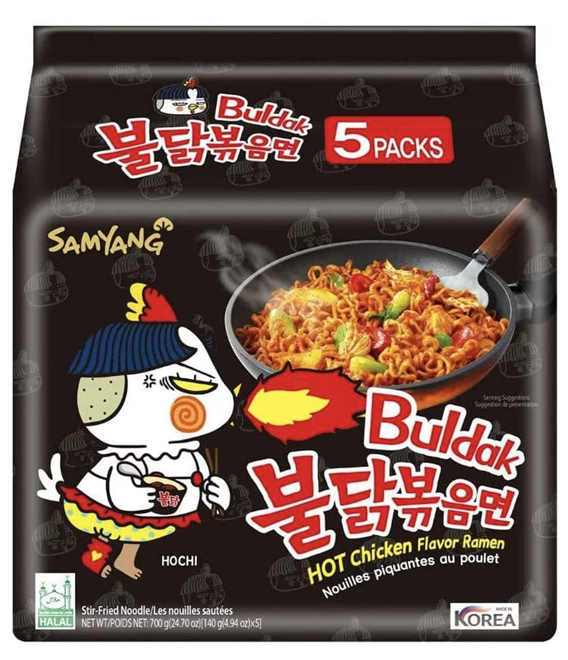 Hot Chicken Ramen Buldak Fire Noodles, 5 X 140 Grams