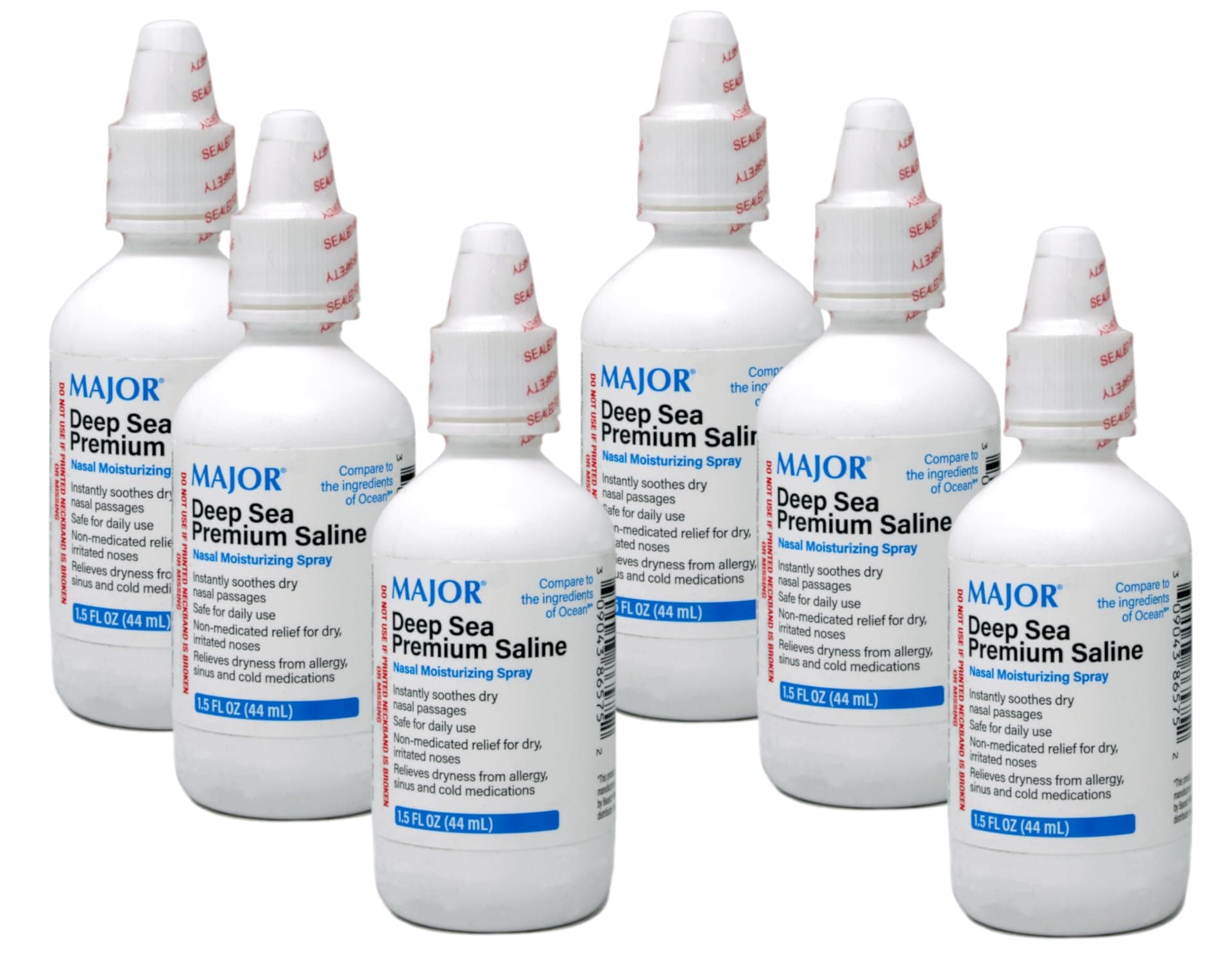 Deep Sea Saline Nasal Spray Generic for Ocean Nasal Moisturizing Spray 1.5 oz per Bottle Pack of 6 Bottles by Major Pharmaceuticals
