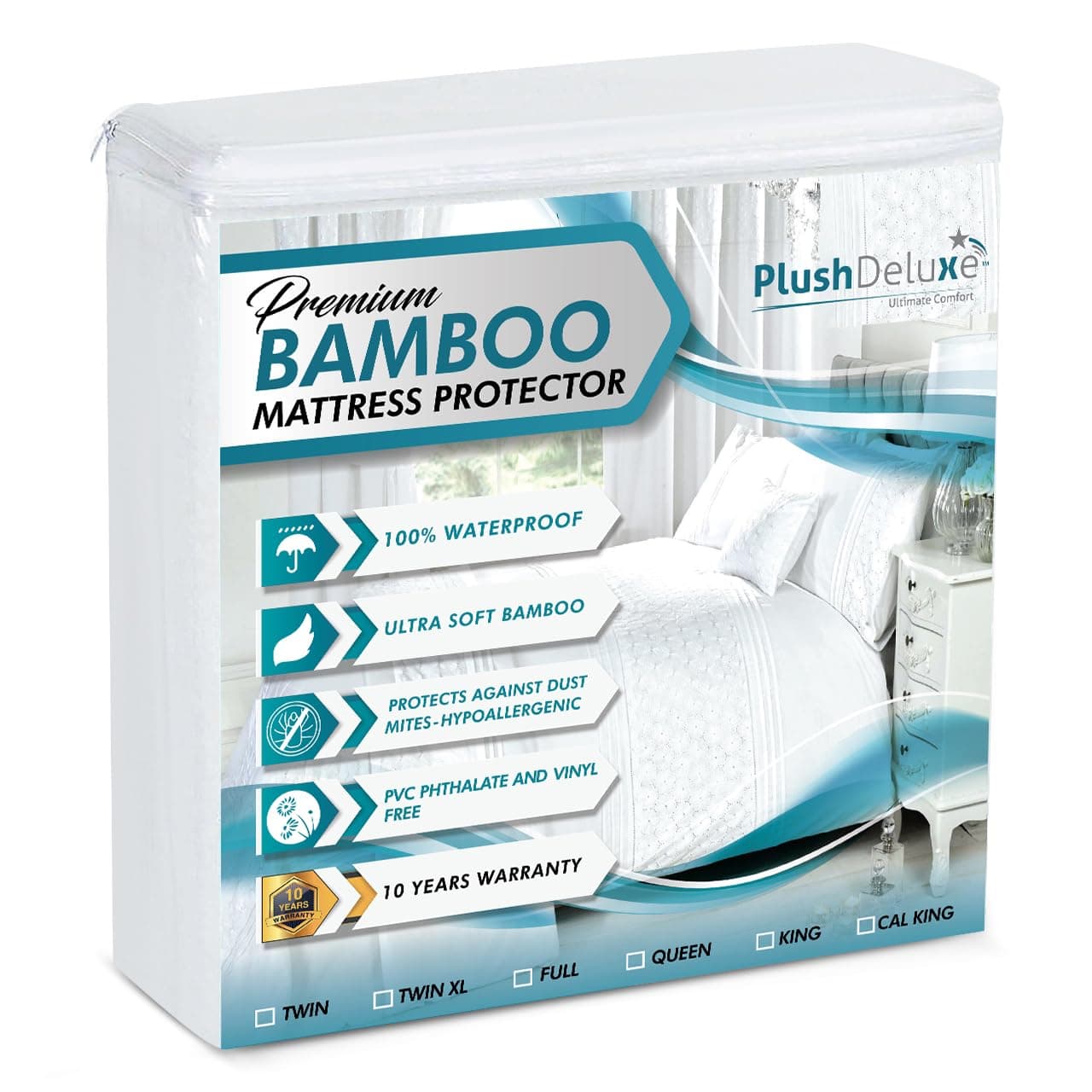 PlushDeluxe Premium Bamboo Mattress Protector – Twin XL Size, Waterproof, & Ultra Soft Breathable Noiseless Washable Bed Mattress Cover for Comfort & Protection - White