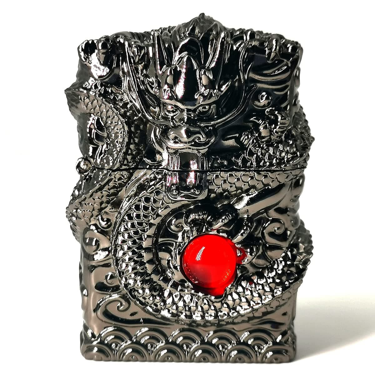 Lighters Carving Dragon Vintage Trench Lighter Reusable Antique Kerosene Grinding Wheel Lighter for Collection-Decorative-Gift-Present (Black)