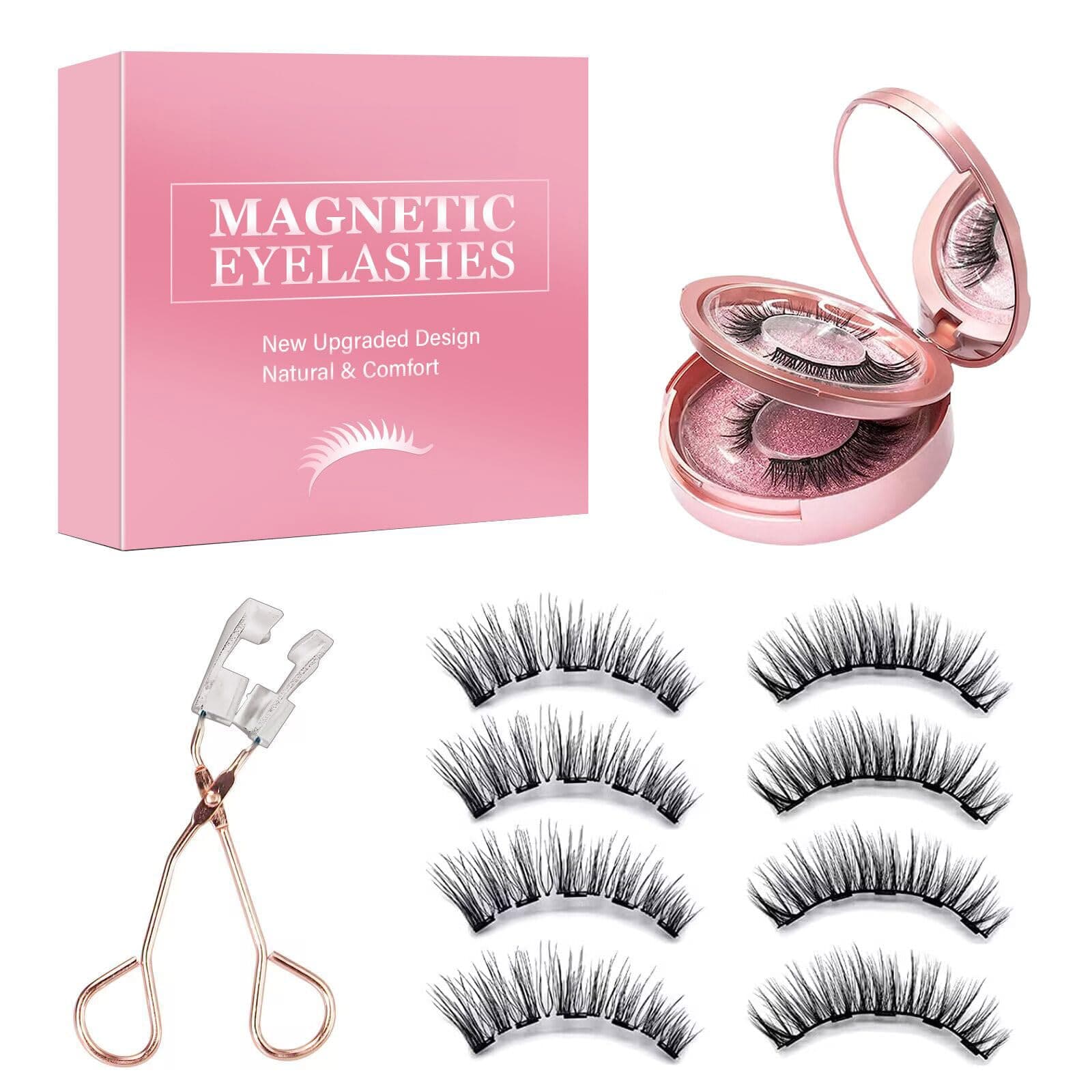 Magnetic Eyelashes, Dual Magnetic False Eyelashes without Eyeliner, Reusable Fake Eyelashes with Applicator No Glue, Natural Look