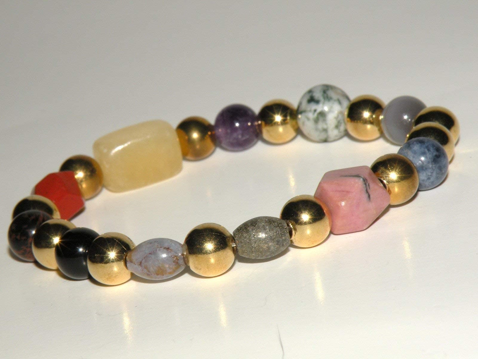 Digestion Control Natural Gemstone Healing Bracelet with Gold Beads stretch
