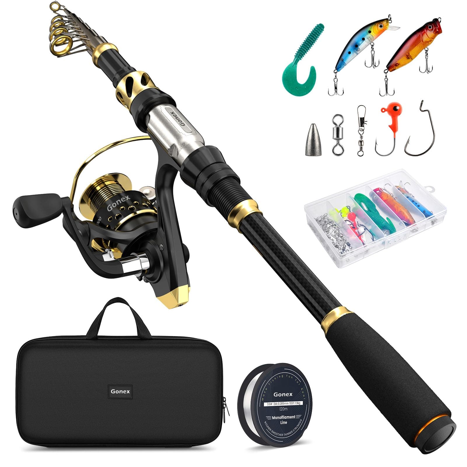 Telescopic Fishing Rod and Spinning Reel Combo Set with Fishing Line, Fishing Lures Kit & Accessories and Carrier Bag for Saltwater Freshwater