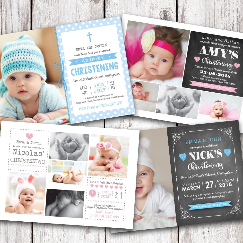 Personalised Photo Christening Baptism Invitations Boy or Girl • Choose from 23 stunning designs + coloured Envelopes