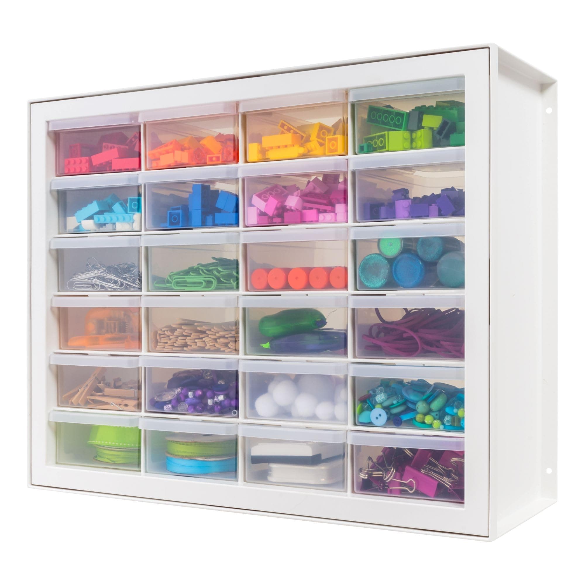 IRIS USA Plastic Drawer Storage Organizer, 24-Drawer Teacher Toolbox Bead Small Parts Organizer Cabinet for Hardware Crafts Nuts Bolts Tools Sticker Home Business Scrapbook Art Hobby Garage - White