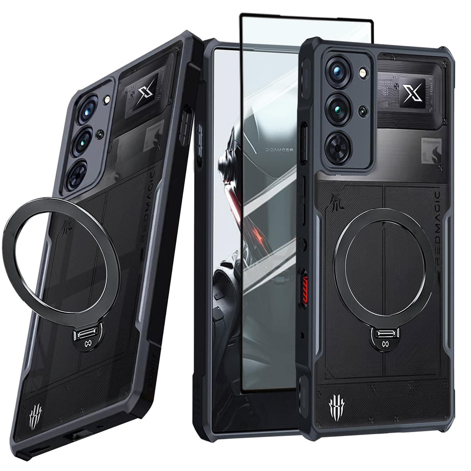 for ZTE Nubia Red Magic 10 Pro / 10 Pro+/10S Pro/10S Pro+ Case Soft TPU Bumper + Acrylic Back Military Grade Airbags Shookproof Drop Protection [1 Anti Peeping Screen Protector],Privacy Black