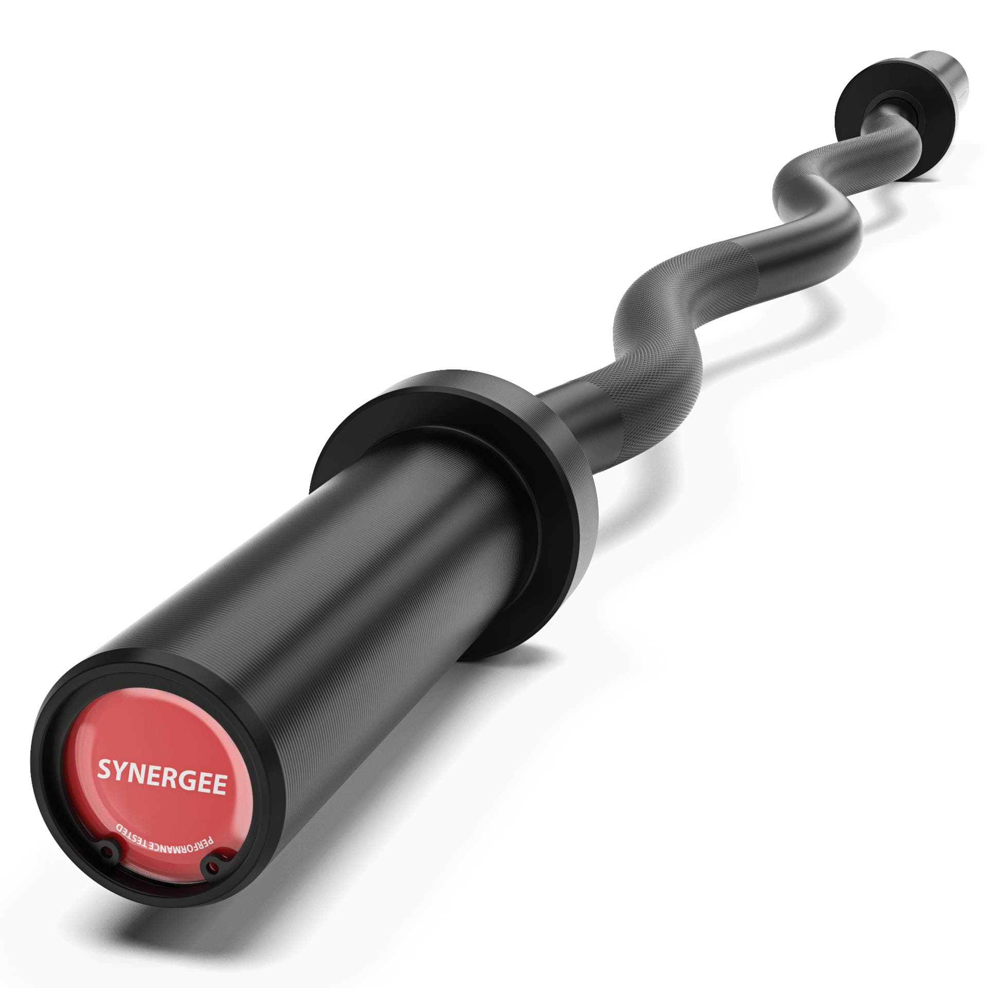 Synergee Commercial EZ Curl Olympic Bar Chrome & Black Phosphate with Powder Coated Brass Bushings Excellent for Bicep Curls and Triceps Extensions