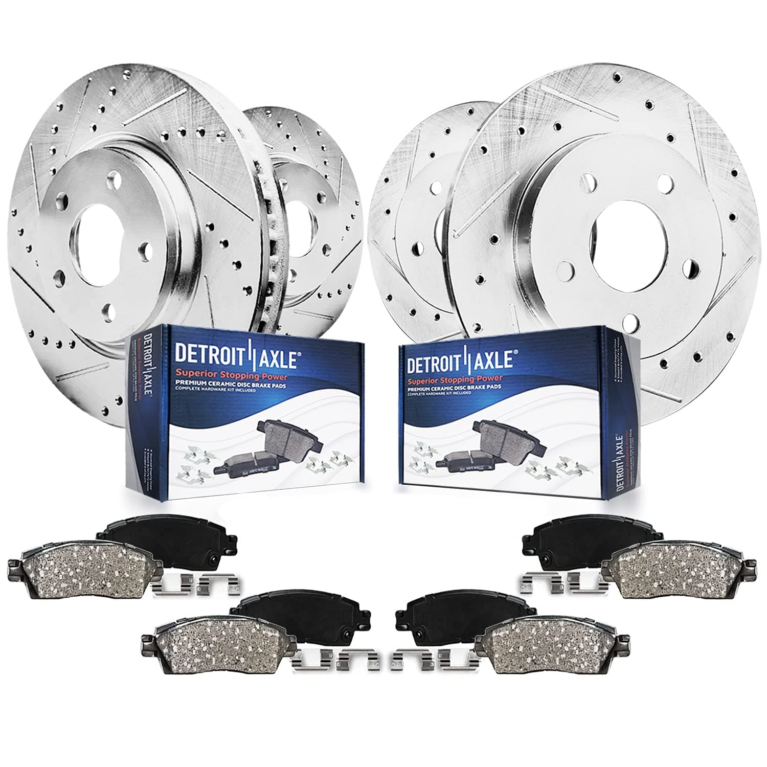 Detroit Axle - Brakes Kit for Ford Fusion Lincoln MKZ Zephyr Mazda 6 Mercury Milan Replacement Drilled & Slotted Disc Brake Rotor Ceramic Brakes Pads : 11.77'' inch Front & 11.02'' inch Rear Rotors