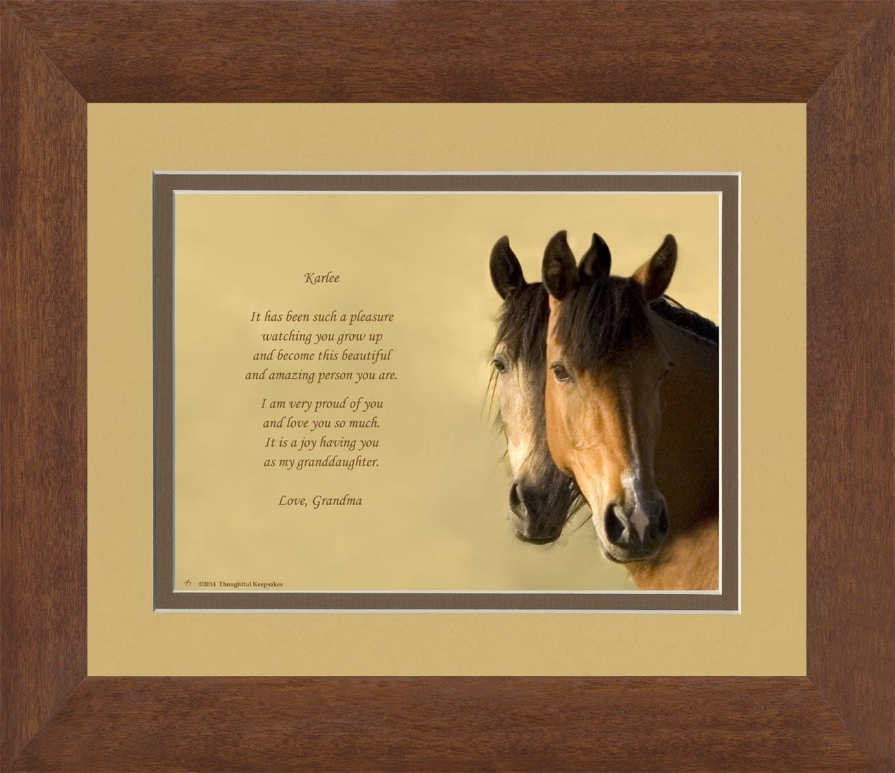 Framed Personalized Granddaughter Gift with "It has been such a pleasure watching you grow up and become this beautiful and amazing person you are. I am very proud of you and love you so much. It is a joy having you as my Granddaughter." Horses Photo 8x10 Double Matted. Special Birthday, Christmas Gift for Granddaughter.