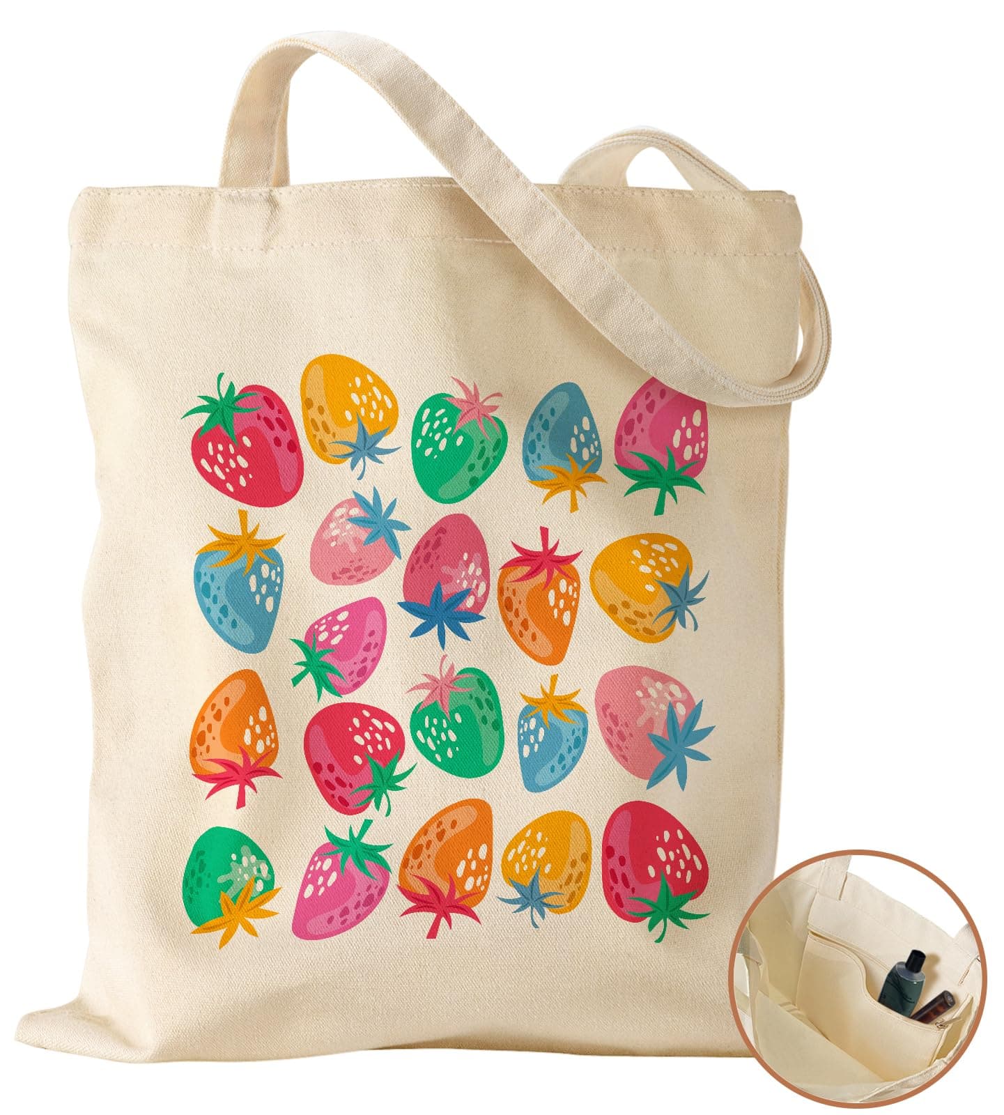 Aesthetic Canvas Tote Bag with Inner Pocket for Women, Cloth Cotton Totes Bag with Pattern for Shopping, Gym