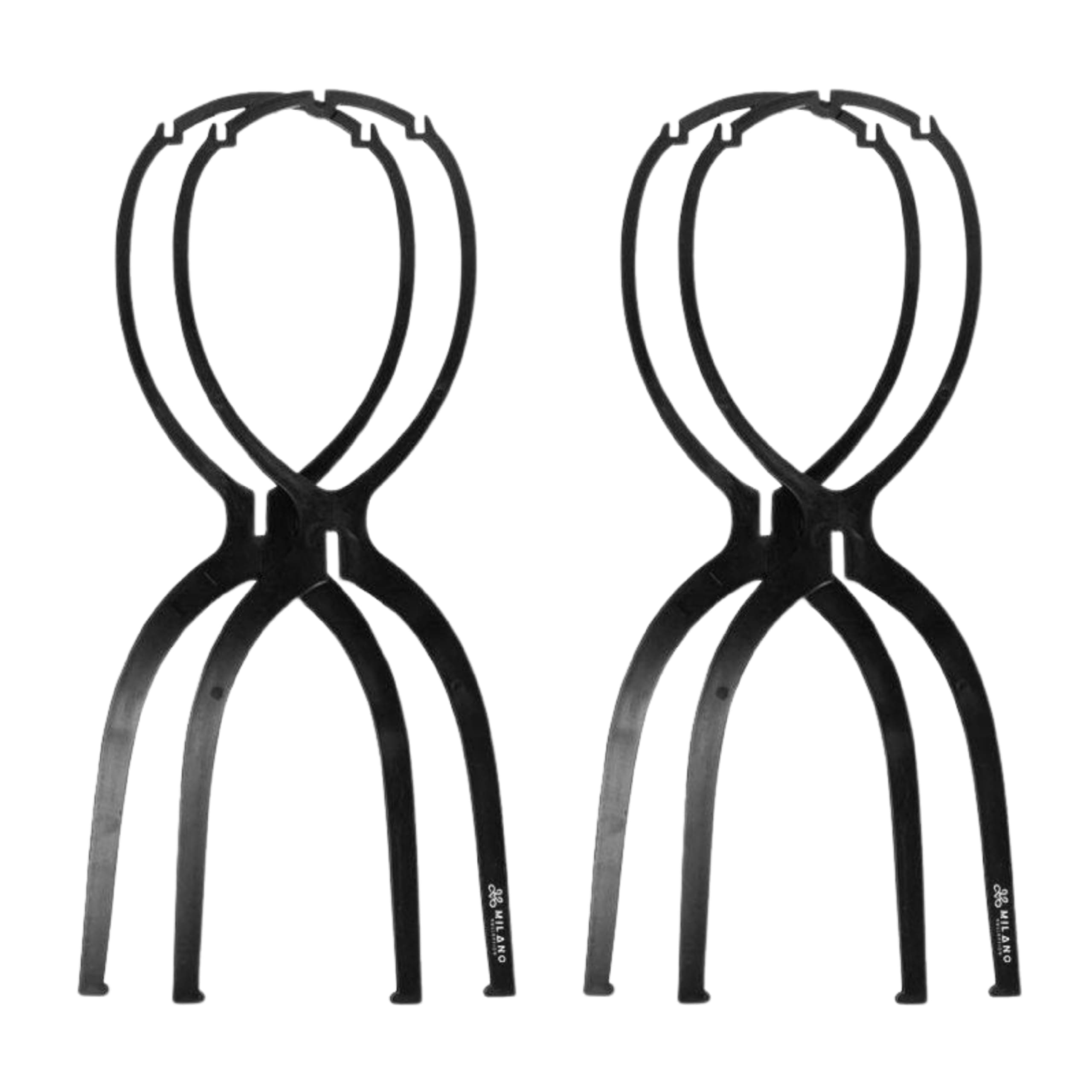 Milano Collapsible Wig Stand for Styling and Storing, Travel Wig Stand, Lightweight and Portable Wig Holder, Reinforced Hair Stand Perfect for Travel and Salons Black, 2-Pack