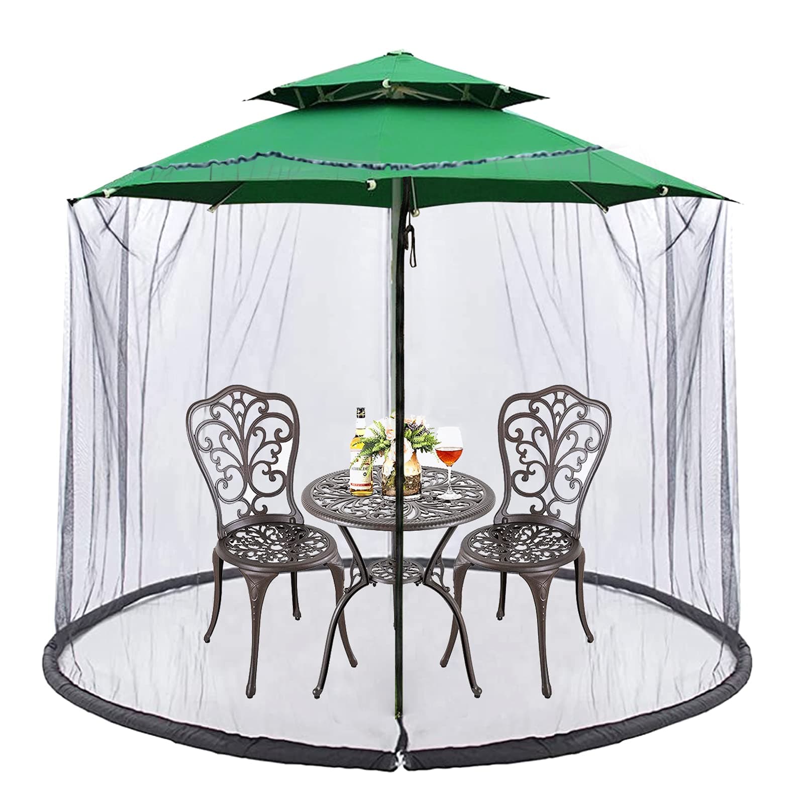 Umbrella Netting for Outdoor Umbrellas,Umbrella Mosquito Netting,with Double Zipper Door, for Almost Outdoor Market Table Umbrellas & Cantilever Offset Hanging Umbrella w/Tilt 7.5-11ft