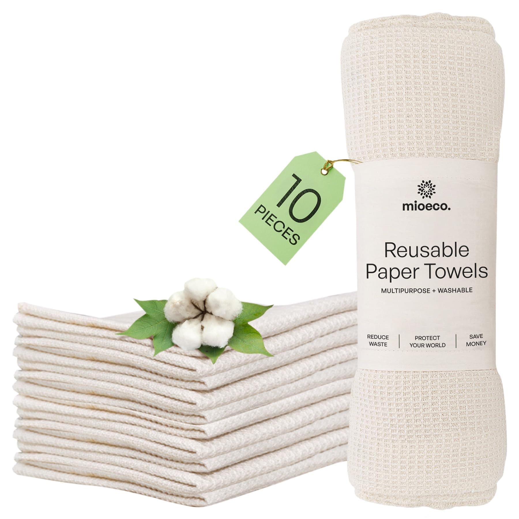 Reusable Unpaper Towels | Bamboo Paper Towels Alternative | 100% Best Organic Cotton | Thick, Strong, Washable, Paperless Kitchen Roll | Eco Friendly Products | Reusable Napkins | Zero Waste Gift