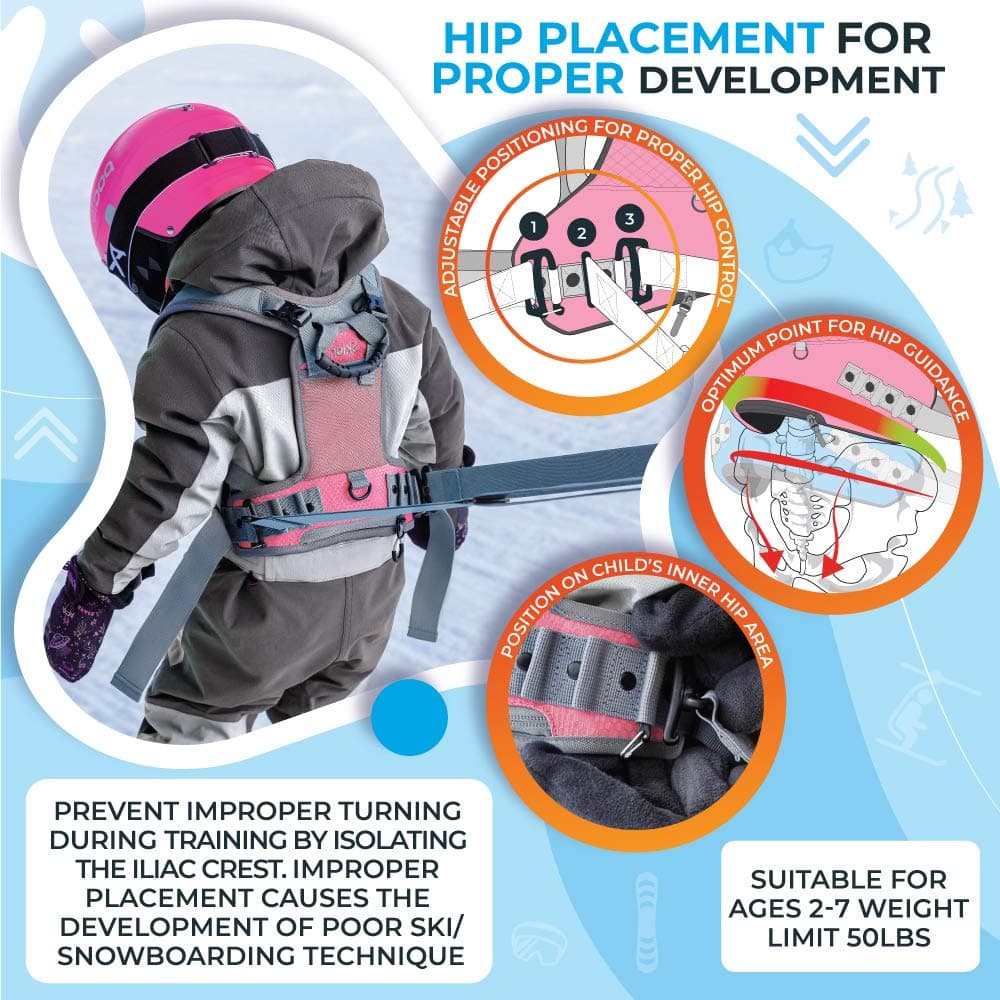 Sklon Ski and Snowboard Harness Trainer for Kids - Teach Your Child the Fundamentals of Skiing and Snowboarding - Premium Training Leash Equipment Prepares Them to Handle the Slopes (Pink Snowflake)