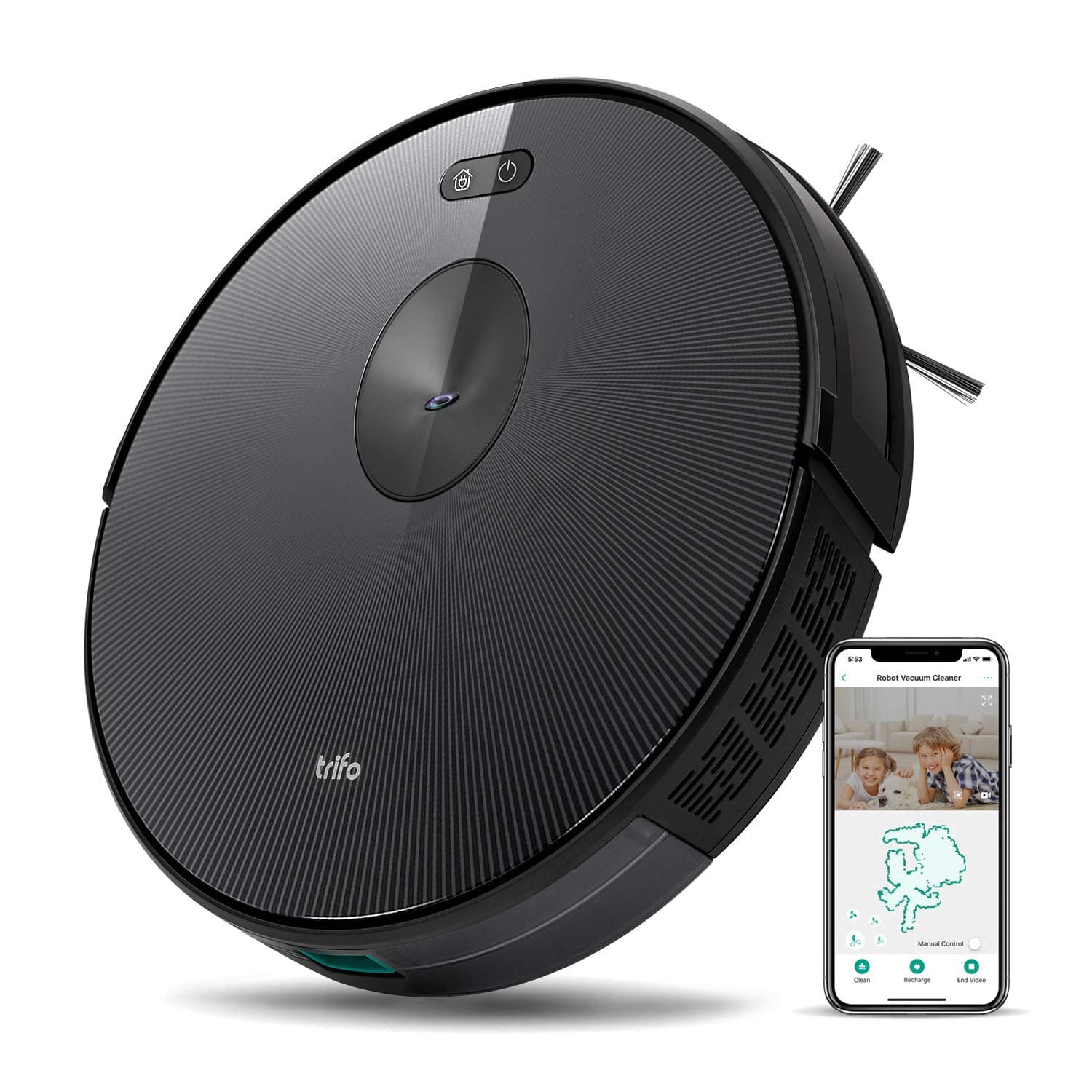 Trifo H6 Robot Vacuum Cleaner with Visual Navigation Camera, Wi-Fi, Remote App Controls, Robotic Mapping, 1800Pa Suction, Self-Charge, Quiet, Ideal for Pet Hair, Low-Pile Carpet, Hard Floor, Bla