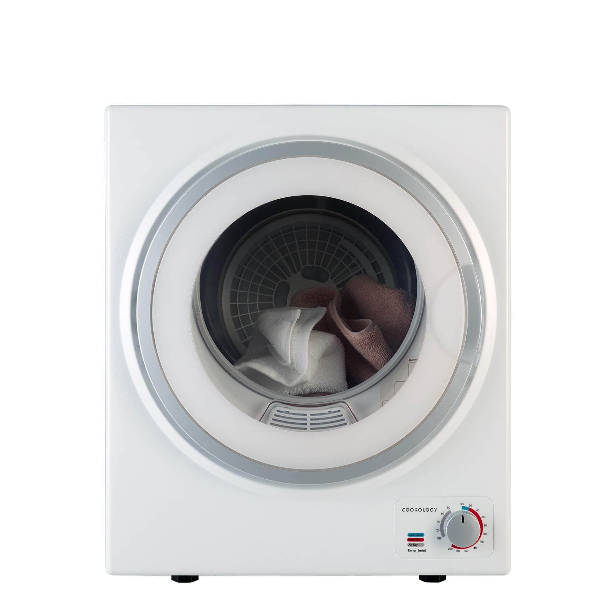 Cookology CMVD25WH Mini Vented Tumble Dryer in White - 2.5kg Capacity - Table Top - Compact Design - Dial Heat Controls - 4 Drying Functions - 200 Minute Timer