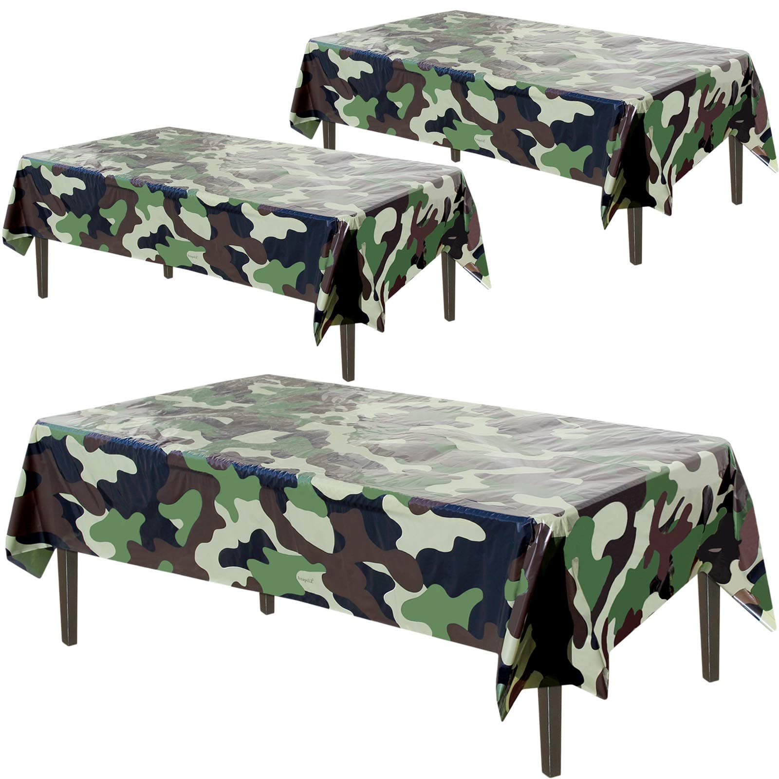 AnapoliZ Army Plastic Tablecloth | 3 Pcs Pack (54” Inch Wide x 102” Inch Long) | Rectangular Camouflage Table Cover | Military Party Table Decorations | Camo Party Plastic Table Cover