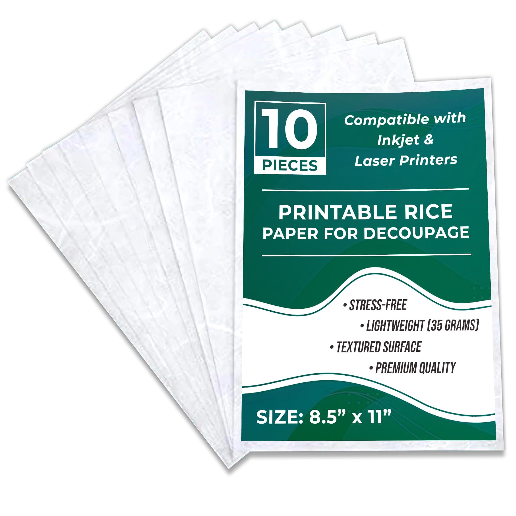 Printable Rice Paper Sheets I Decoupage Paper for Inkjet and Laser Printer I Craft Supplies I 8.5x11, 30-35GSM (10)