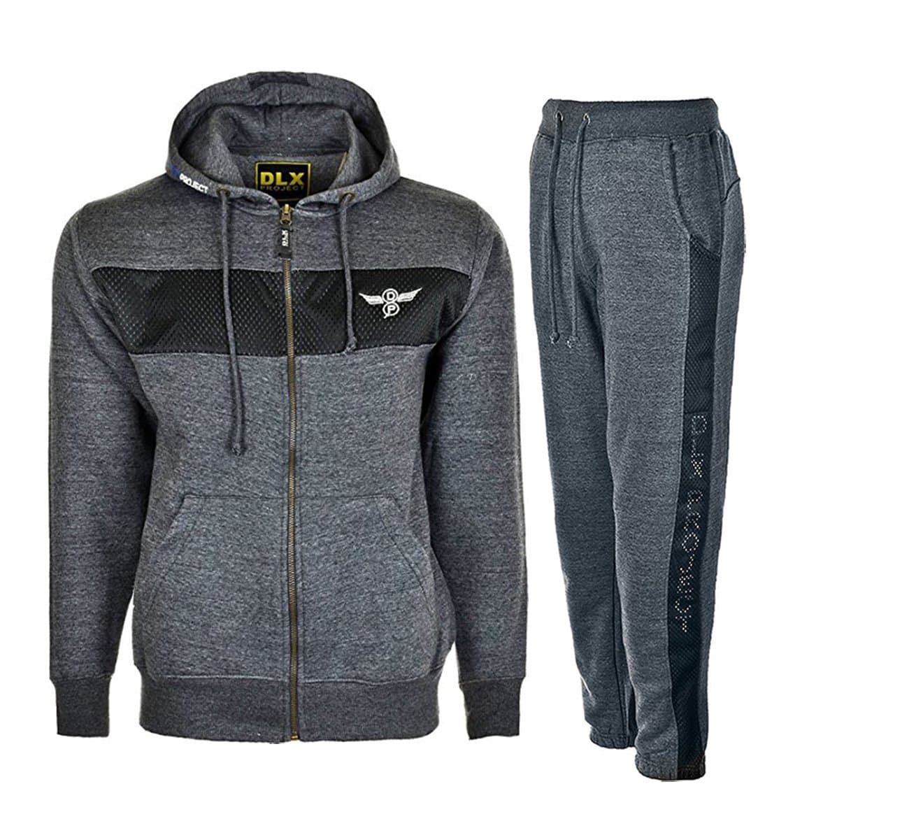 DLX PROJECT New Mens Mesh Panel Tracksuit Sweat Top & Jog Track Bottoms Set S M L XL