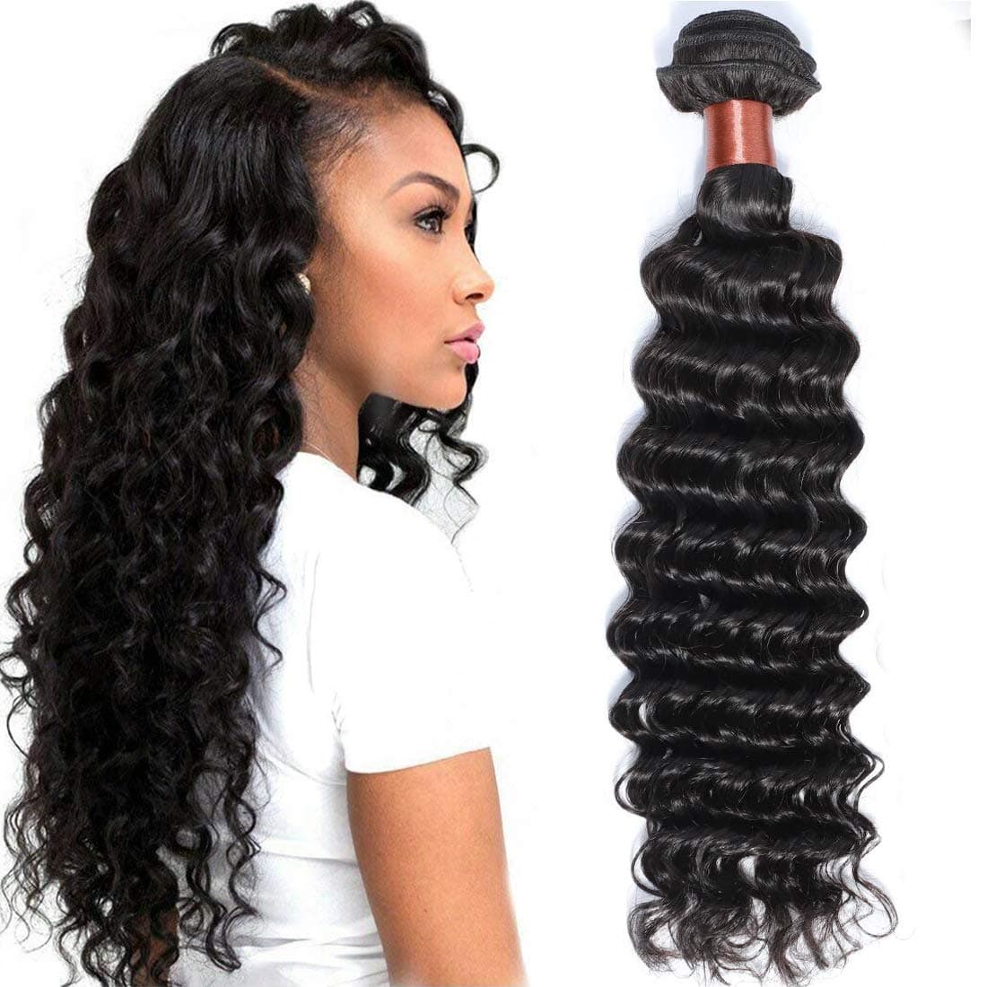 Brazilian Virgin Hair Deep Wave Bundles One Bundle Unprocessed Virgin Human Hair Extension Deep Curly Hair Weave Natural Color(22 Inch)