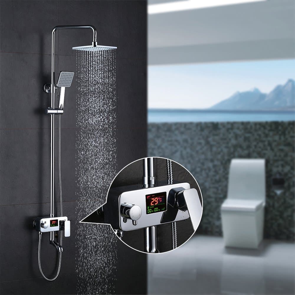 HOMELODY LCD Digital Display Shower System with 3 Way Bath Rainfall Shower Mixer Shower Set for Wall Mounting, Bathroom Mixer Tap for Shower