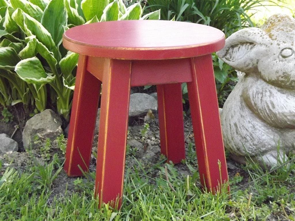 Red/ wooden/ wood step stool/ foot stool/ distressed/ round top/ riser 8"-10"-12" high