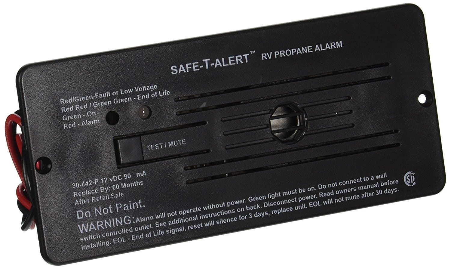 SAFE T ALERT 30-442-P-BL RV Trailer Classic LP Gas Alarm Flush Mount Black