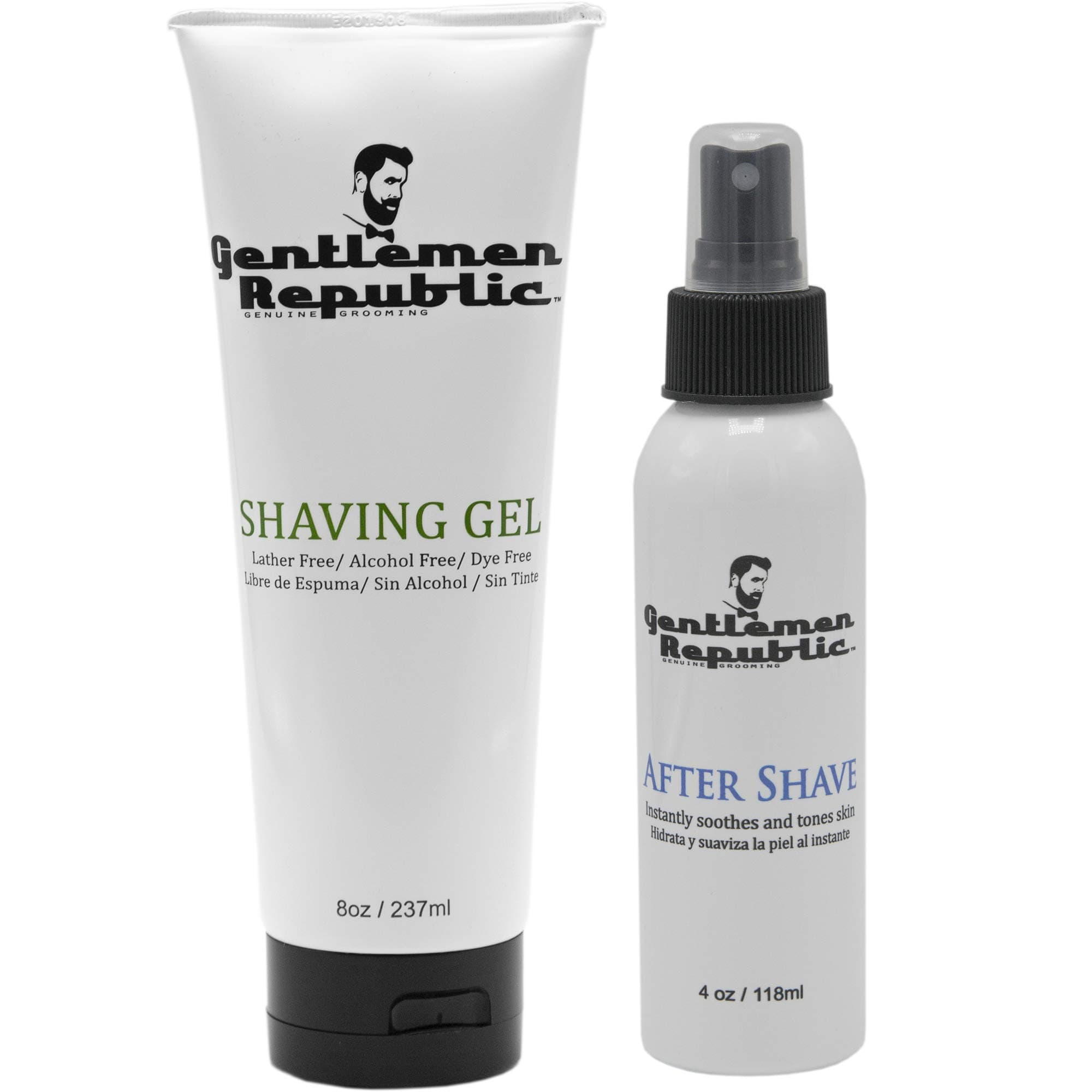 Gentlemen Republic Shaving Kit - Shaving Gel and After Shave Combo Pack - Alcohol, Lather and Dye Free Clear Shave Gel with Aftershave, 2 Pack