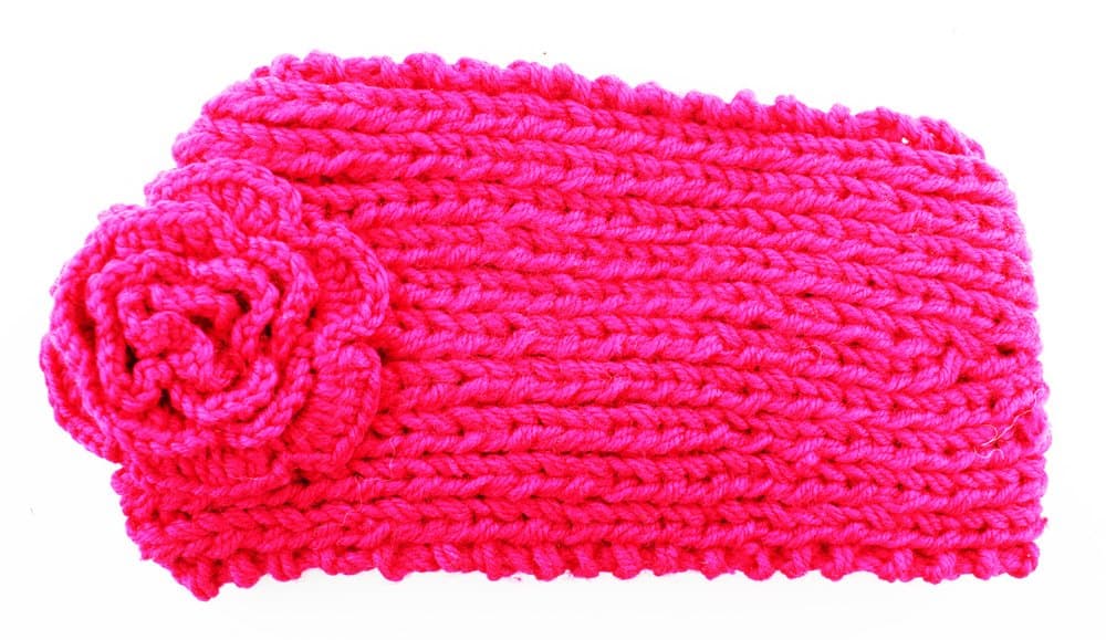 Knitted Flower Winter Headband (Large) - Knitted Cold Weather Headband (Hot Pink)