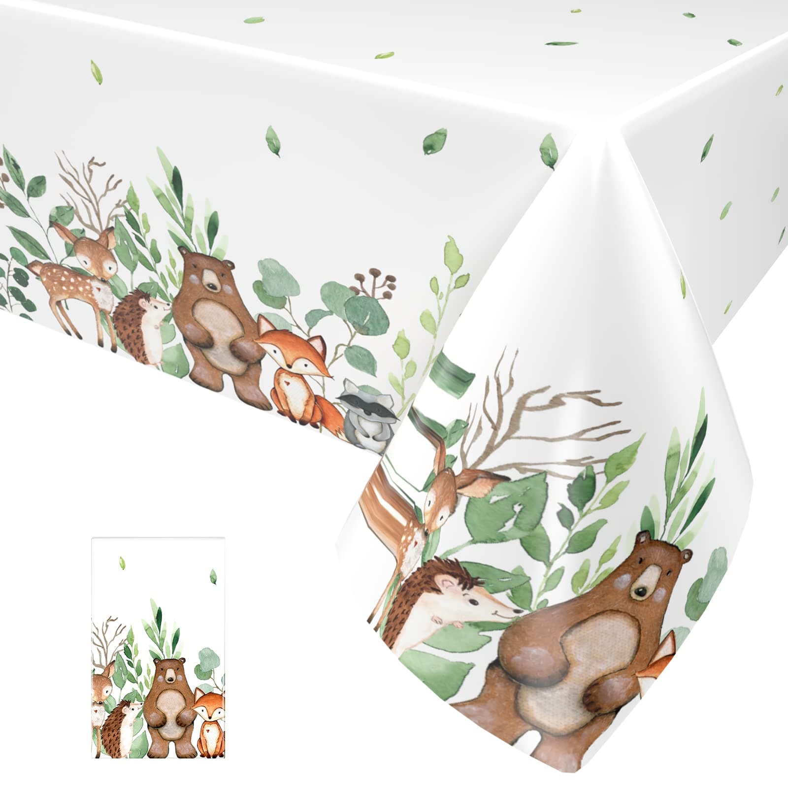 Paready 1 Pack Woodland Animals Tablecloths, Jungle Animals Theme Tablecloths for Boys Girls Party Decorations, Wild One Party Table Cover for Baby Shower Kids Birthday Zoo Party Supplies, 54" x 108"