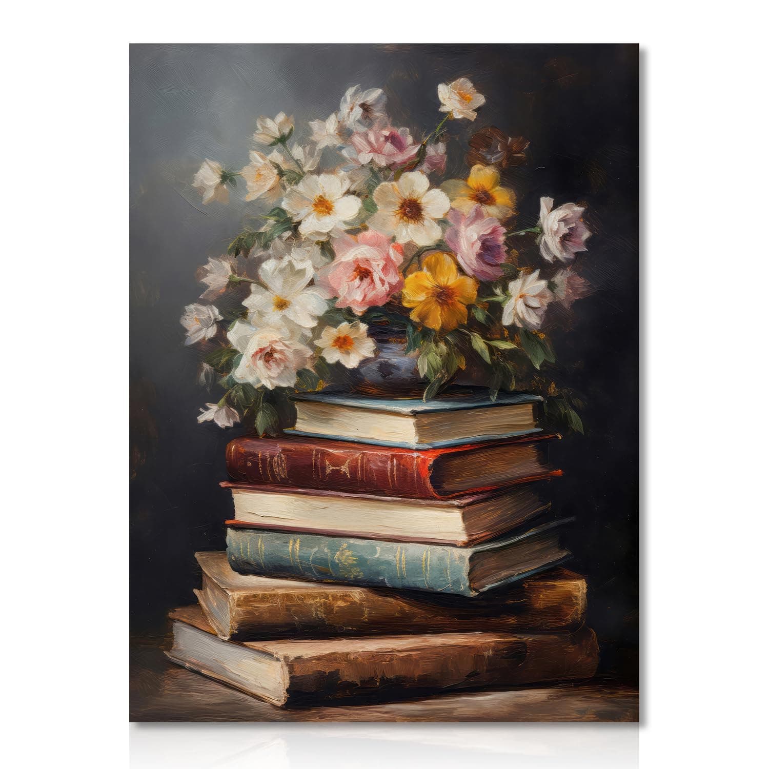 Vintage Flower Wall Art Poster Moody Flower Books Prints, Floral Oil Painting Poster Dark Academia Aesthetic Decor for Bedroom 12x16 in Unframed