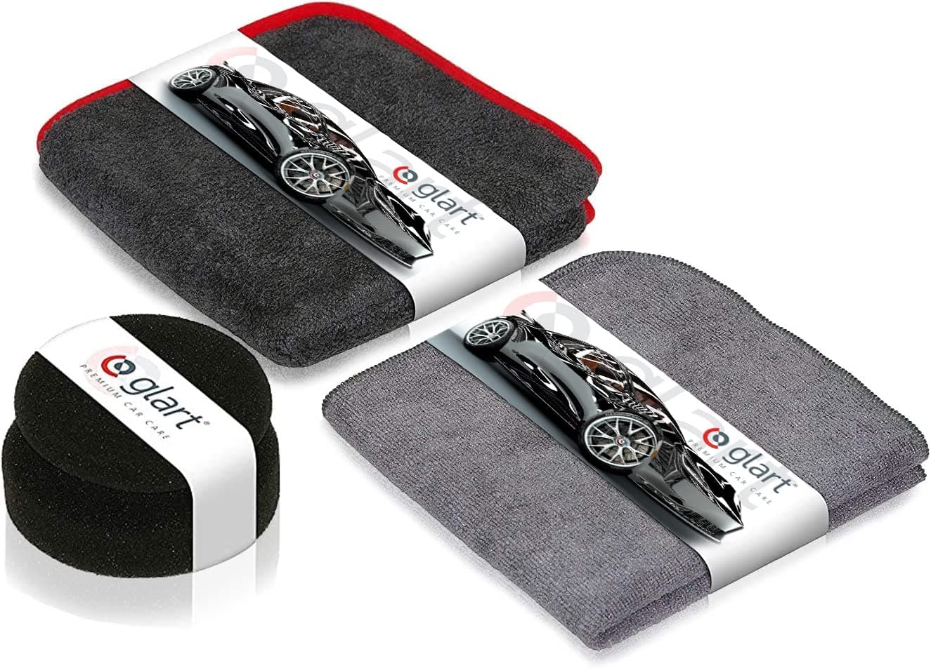 Glart44TPP6 3-piece Car Polishing Kit: Microfibre Cloth, Sponge, Drying towel. Instead of Polishing Machine, Anthracite/Black