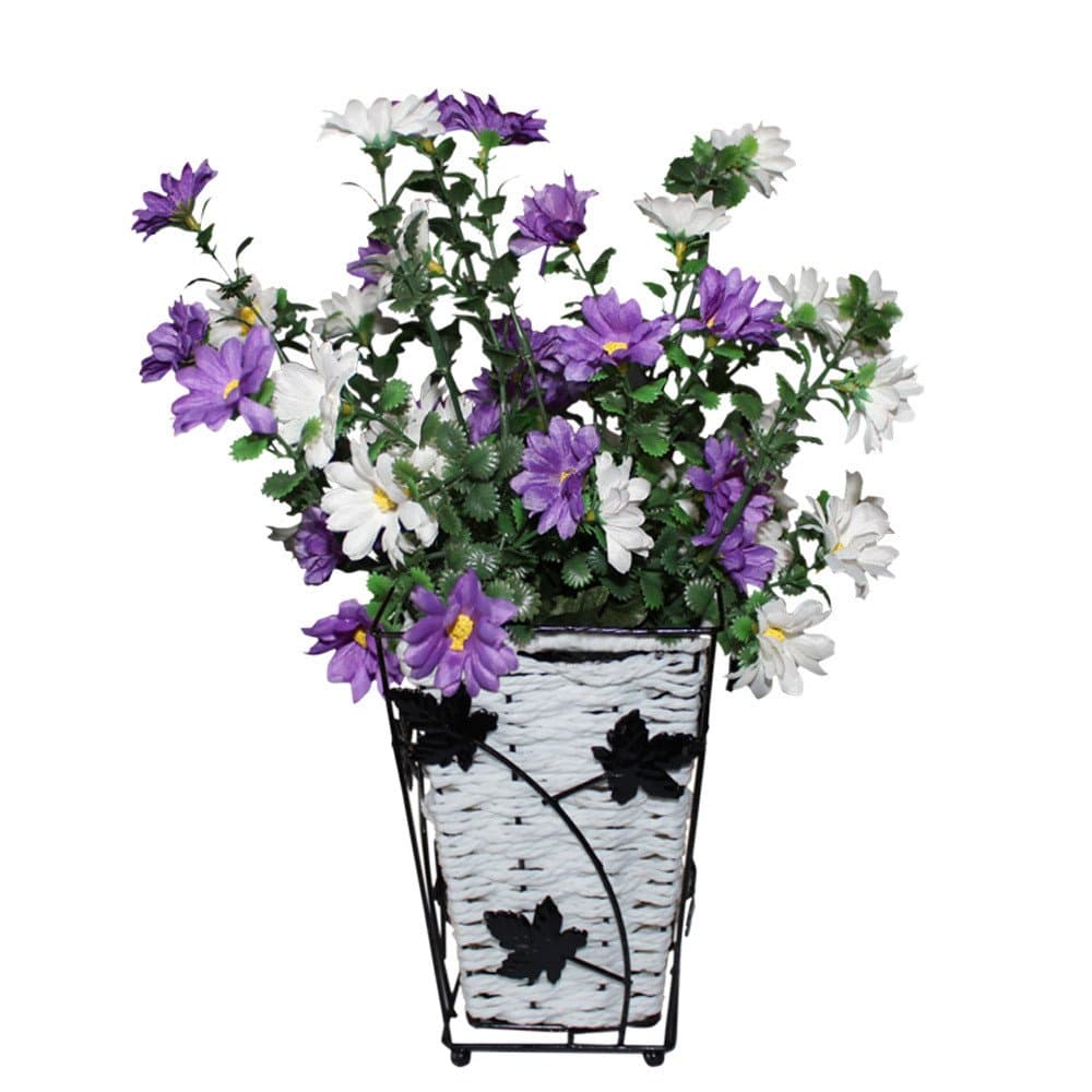 Huazhiwu 14" Silk Chrysanthemum Flowers Bouquet 2pcs Artificial Flowers Hanging Baskets, Purple White