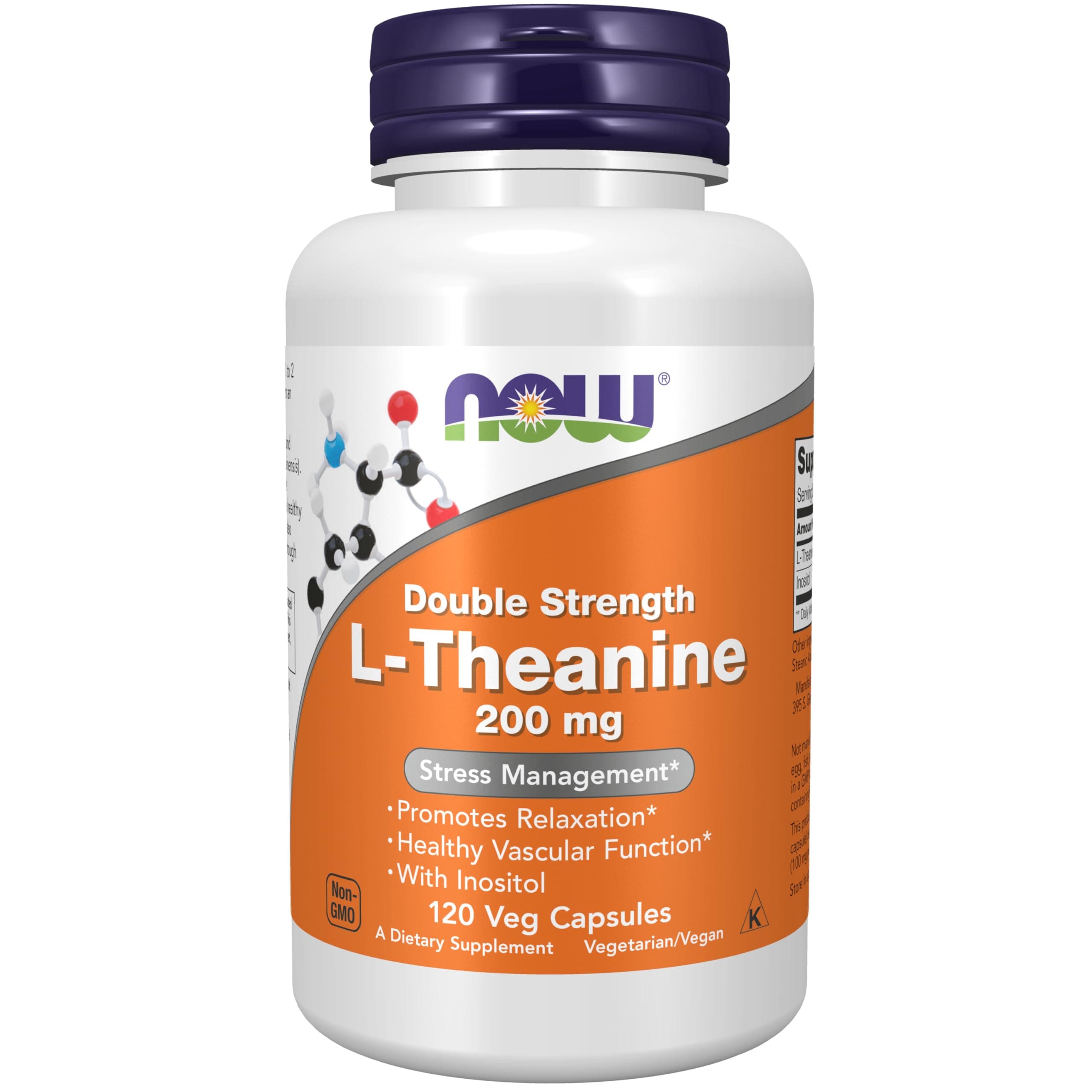 Now Foods Double Strength L-Theanine 200mg with Inositol, 120 Veg Capsules