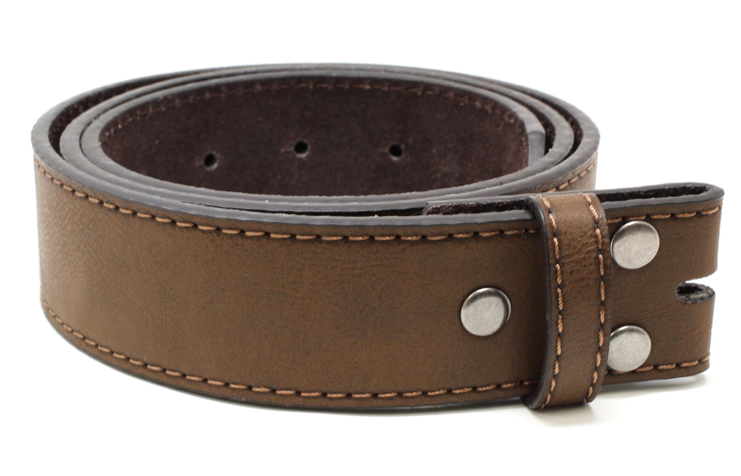 Leather Belt Strap with Vintage Distressed Texture 1.5" Wide with Snaps and without Buckle