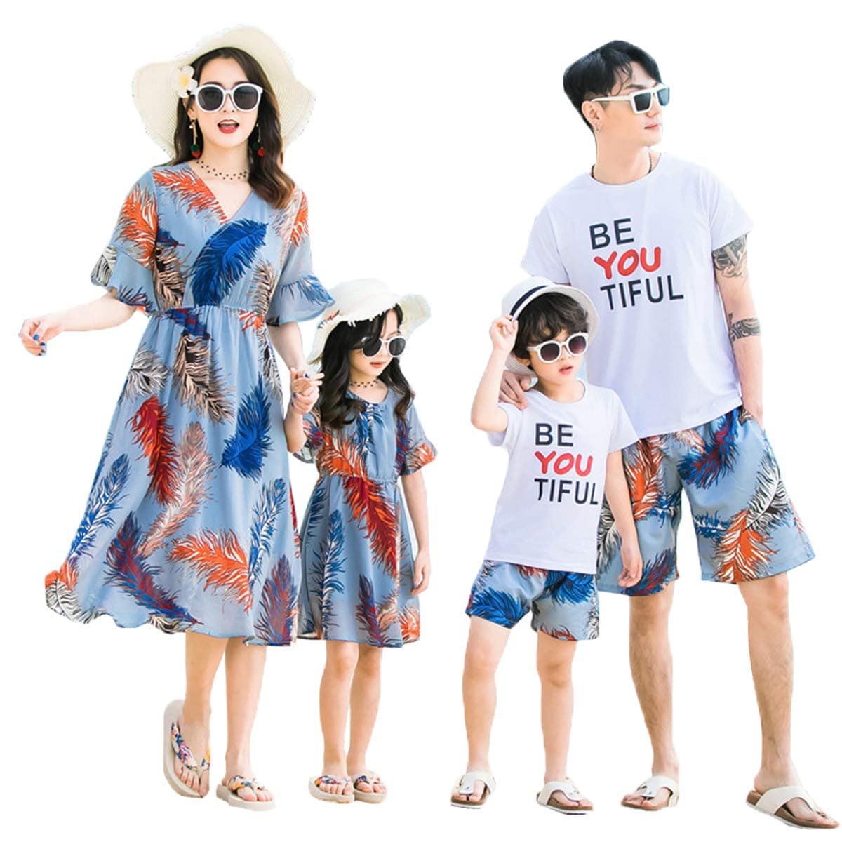 Summer Family Matching Outfits Floral Mommy Daughter Dresses & Daddy Babies T-Shirt Pants Parent-Child Clothing (Boy B, Size 150)