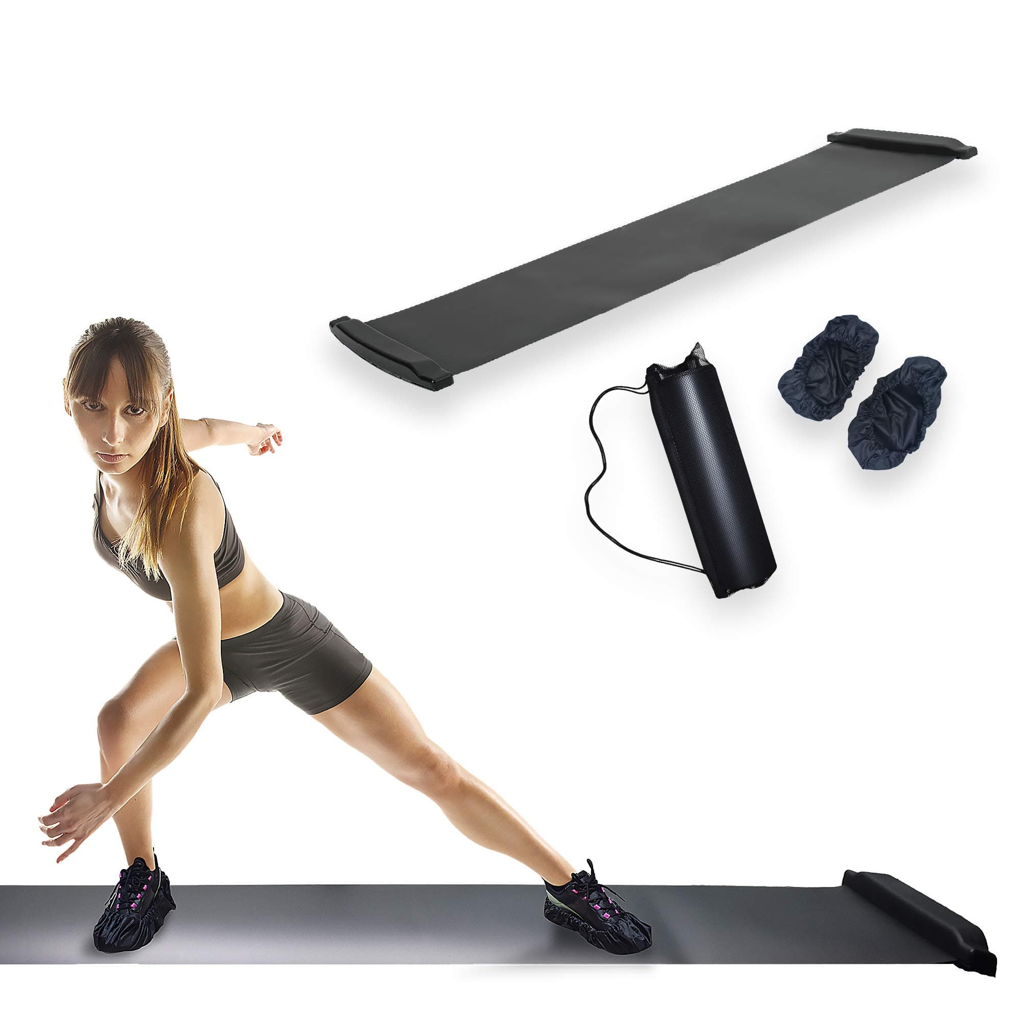 ARISE Slide Board with Shoe Booties & Carry Bag (L 86.5 Inch x W 20 Inch), Workout Exercise Mat with End Stop, Fitness Slider for Strength Training, Therapy, Skating, Hockey Equipment, 7 Feet, Black