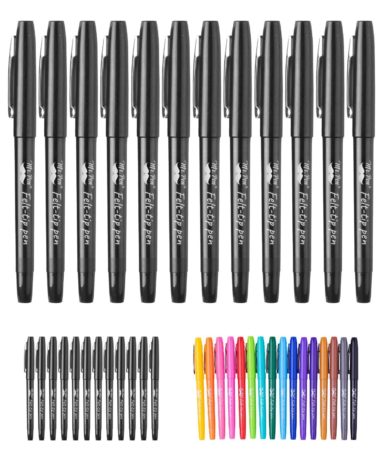 Mr. Pen- Felt Tip Pens, Black Pen, 12 Pack, Fast Dry, No Smear, Planner Markers, Journaling Supplies