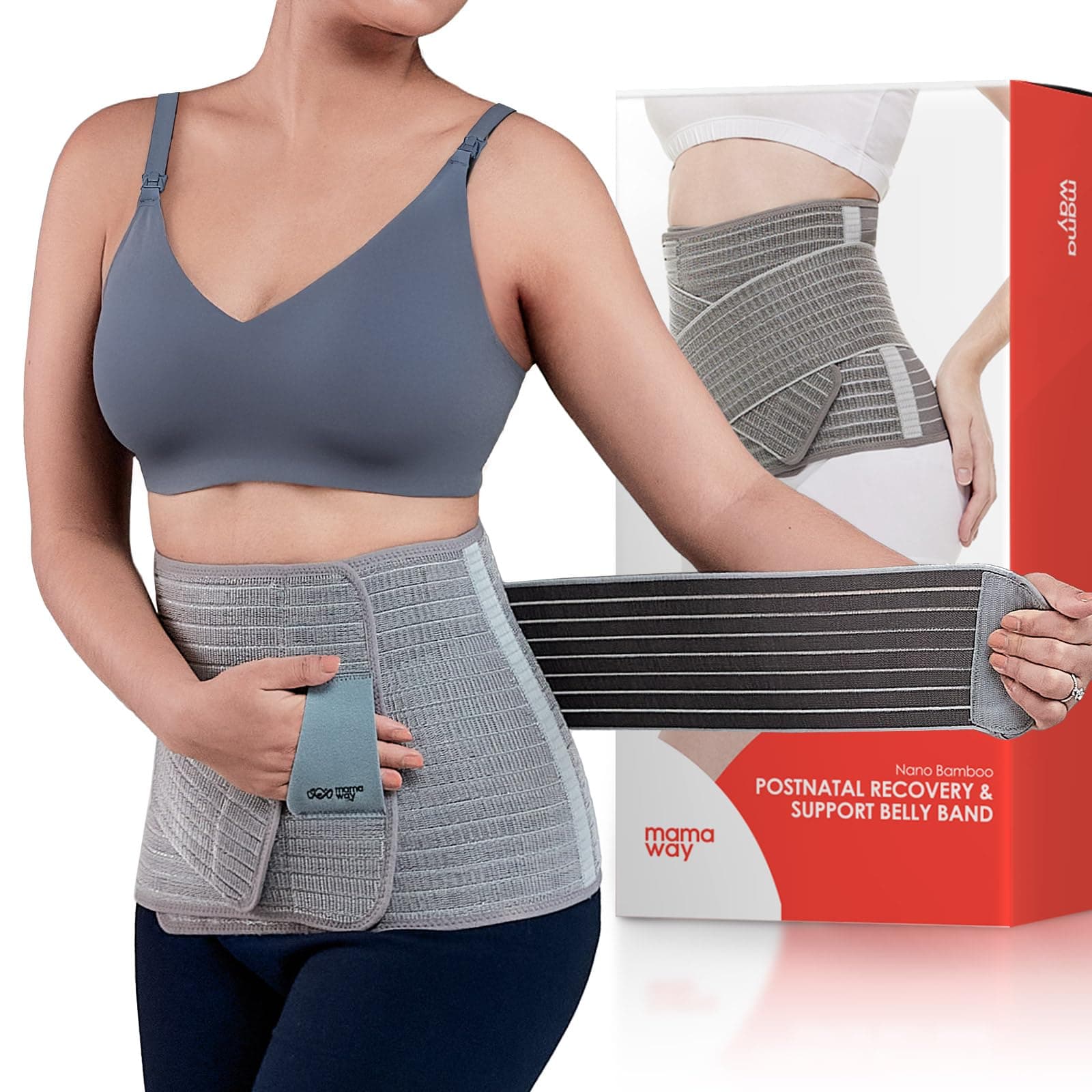 Mamaway SSnugFit Postpartum Belly Band – Ultra-Breathable, Contoured C-section Belly Binder, Postnatal Girdle for Abdominal Support & Back Pain Relief, Made with Soft, Skin-Friendly Fabric