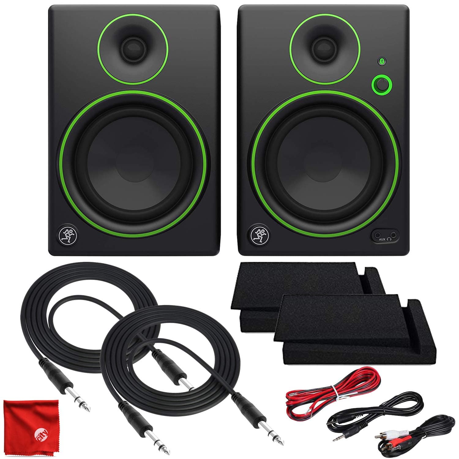 Mackie CR5BT 5in Creative Reference Multimedia Studio Monitors with Bluetooth Bundle Including Balanced Stereo TRS + Dual 1/4in to 1/8in + RCA Cable + 3.5mm MP3 Cable